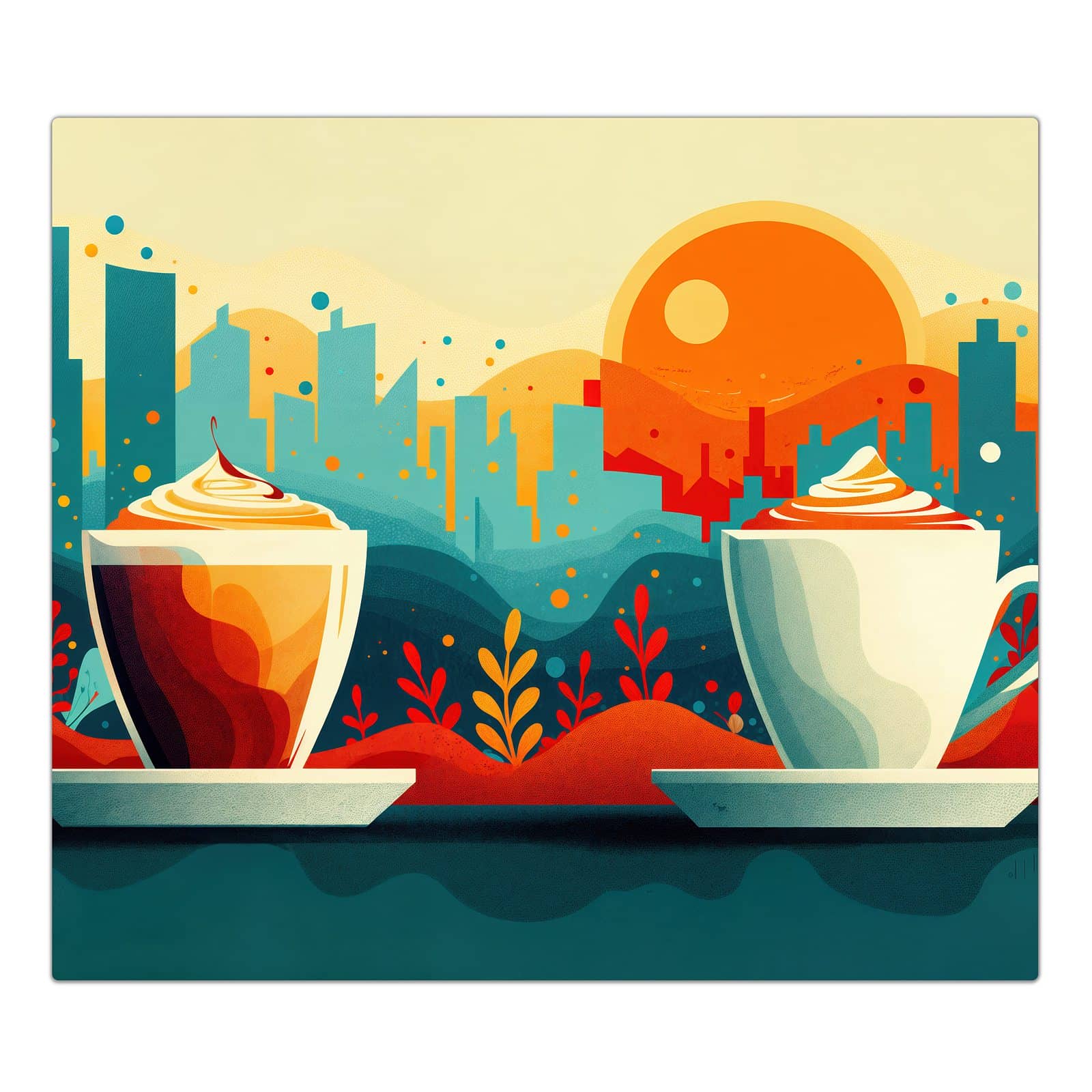 1-teilige Abdeckplatte Induktionsherd mit Kaffee Am Abend-Motiv in der Frontansicht #grösse_1-Teilig (60x52cm)