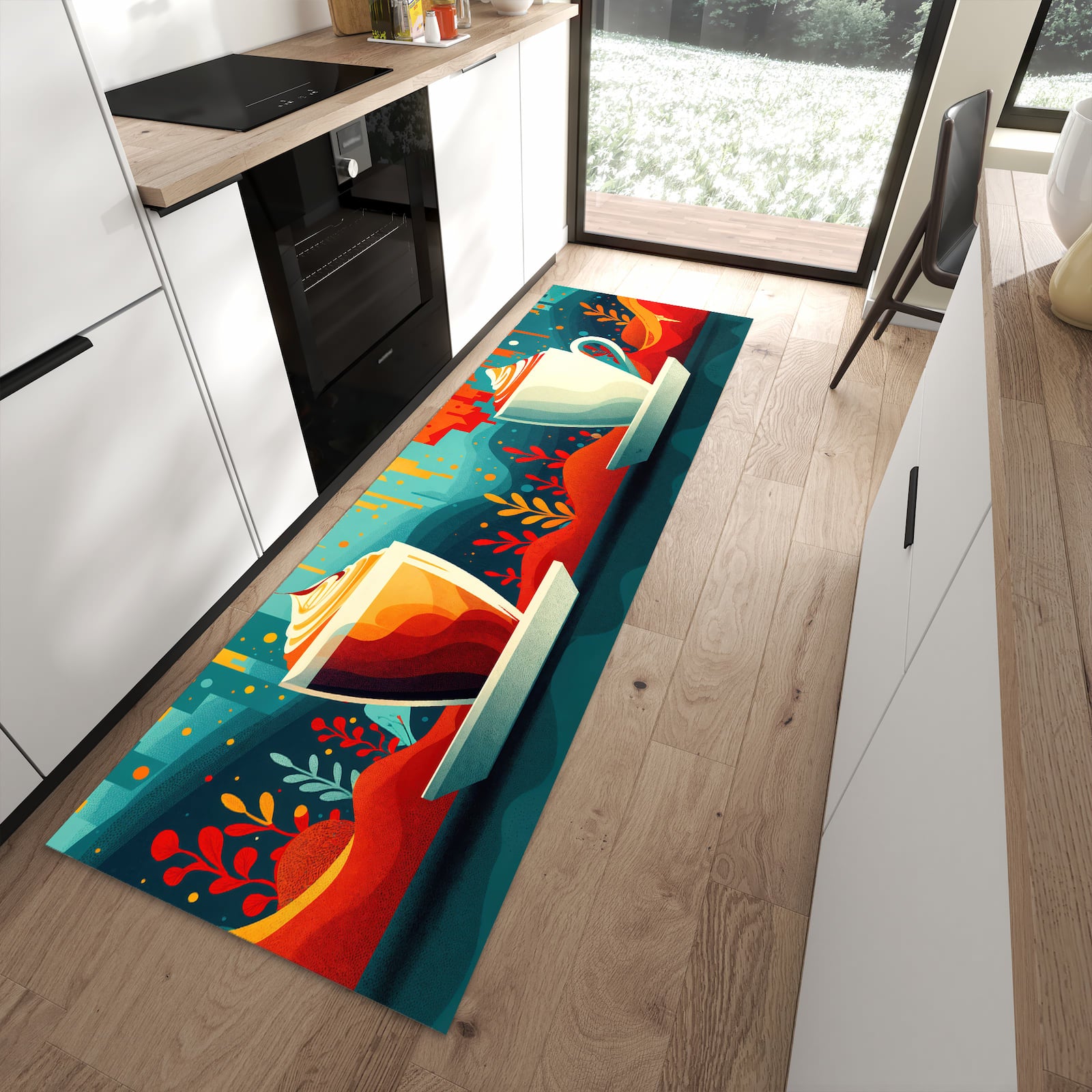 Schmutzabweisender Teppich für die Küche mit Motiv Kaffee Am Abend in moderner Küche