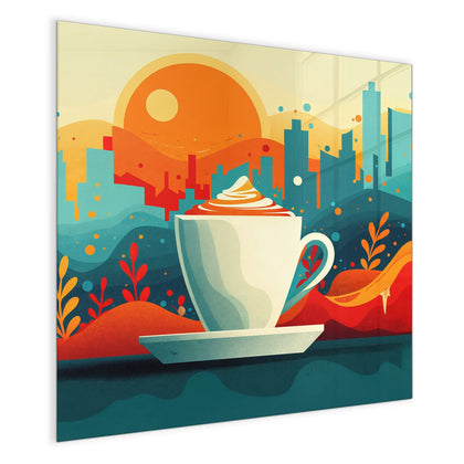 Magnettafel mit dem Motiv Kaffee mit Stadtblick