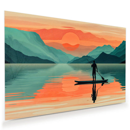 Wandbild mit dem Motiv Paddler im Abendrot