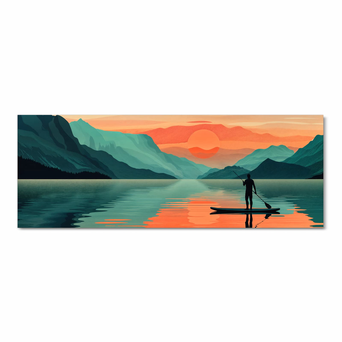 Geräuschdämpfender Bodenläufer mit Motiv Sonnenuntergang Paddler in Frontansicht