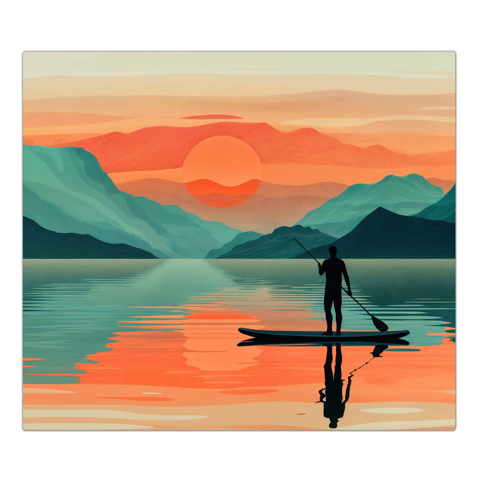 1-teilige Herdabdeckplatten aus Glas mit Sonnenuntergang Paddler-Motiv in der Frontansicht #grösse_1-Teilig (60x52cm)