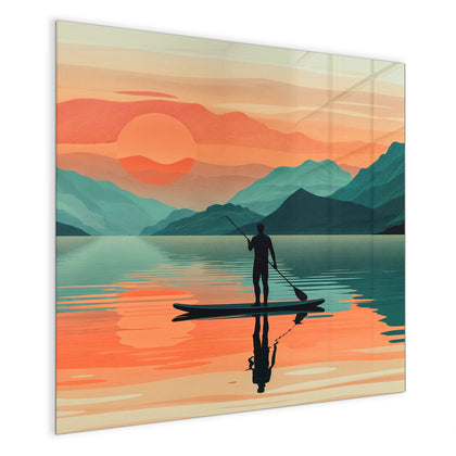 Magnettafel mit dem Motiv Paddler im Abendrot