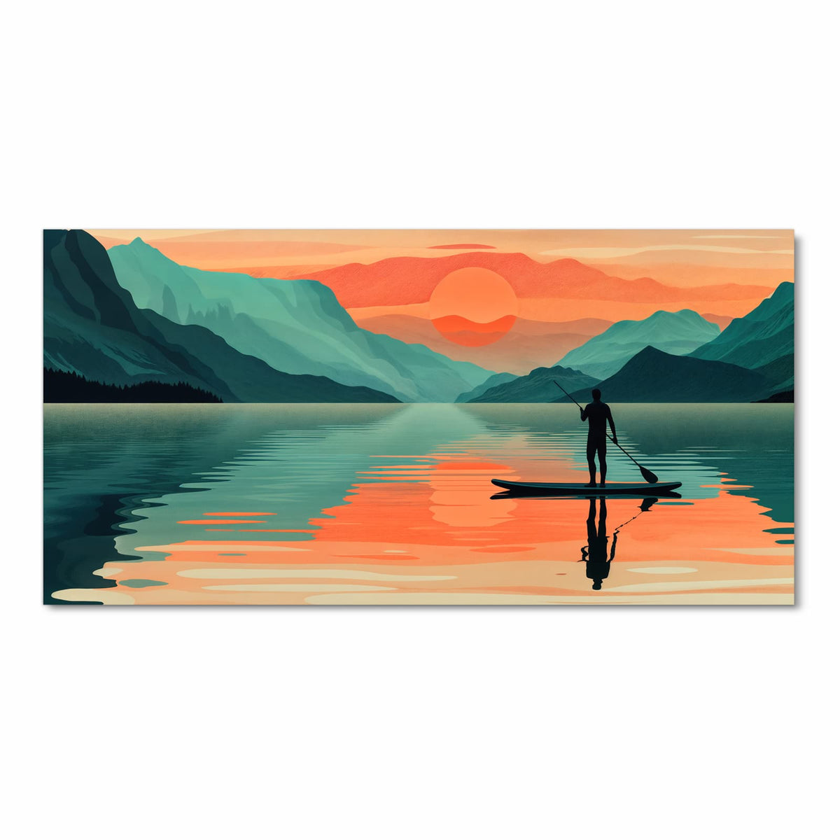 Langlebiger waschbarer Küchenläufer mit Motiv Sonnenuntergang Paddler in Frontansicht
