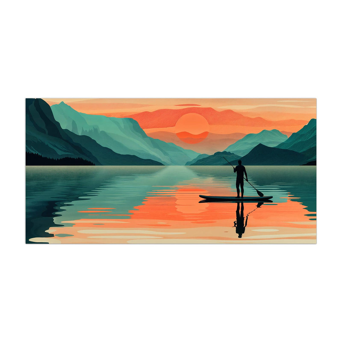 Küchenrückwand aus Glas Paddler im Abendrot im Hochformat, Motiv bildfüllend von vorn