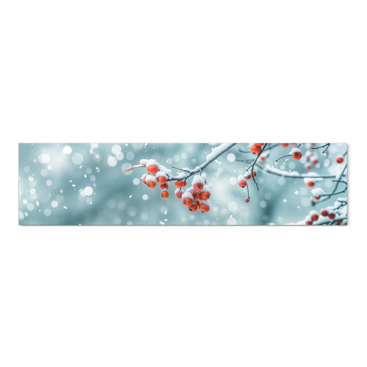 Pflegeleichter Küchenläufer mit Motiv Beeren im Schnee in Frontansicht