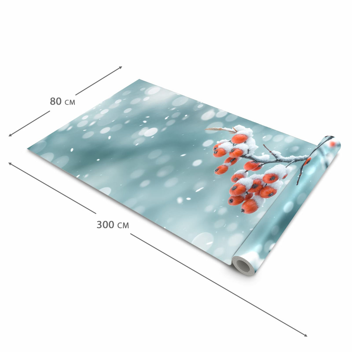 Waschbarer moderner Küchenläufer mit Motiv Beeren im Schnee in der Grösse 60x300 cm