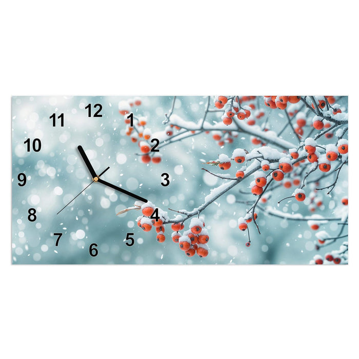 Wanduhr Beeren im Schnee aus Glas – Querformat 60 × 30 cm mit Ziffernblatt Modern