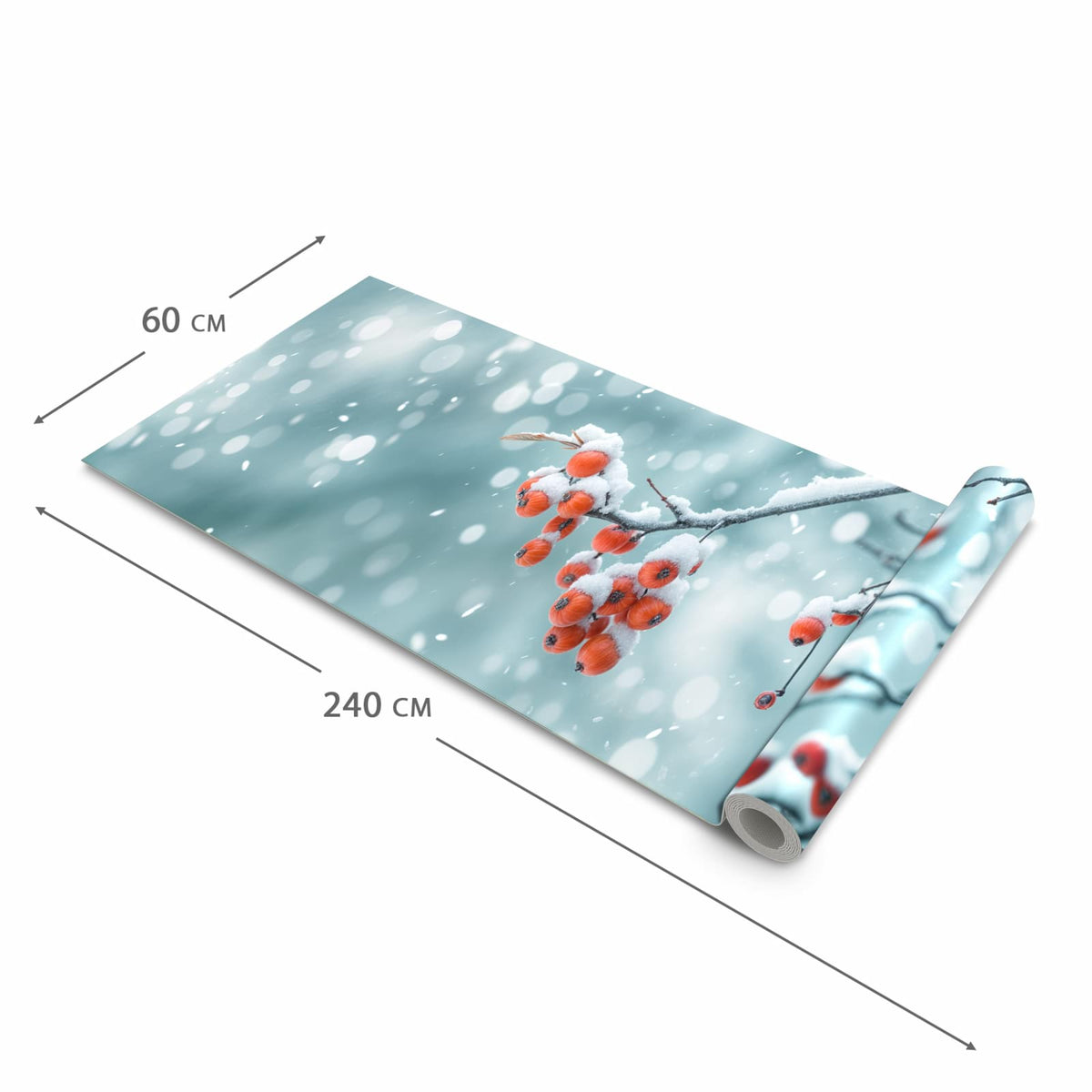 Pflegeleichter rutschfester Küchenläufer mit Motiv Beeren im Schnee in der Grösse 60x300 cm