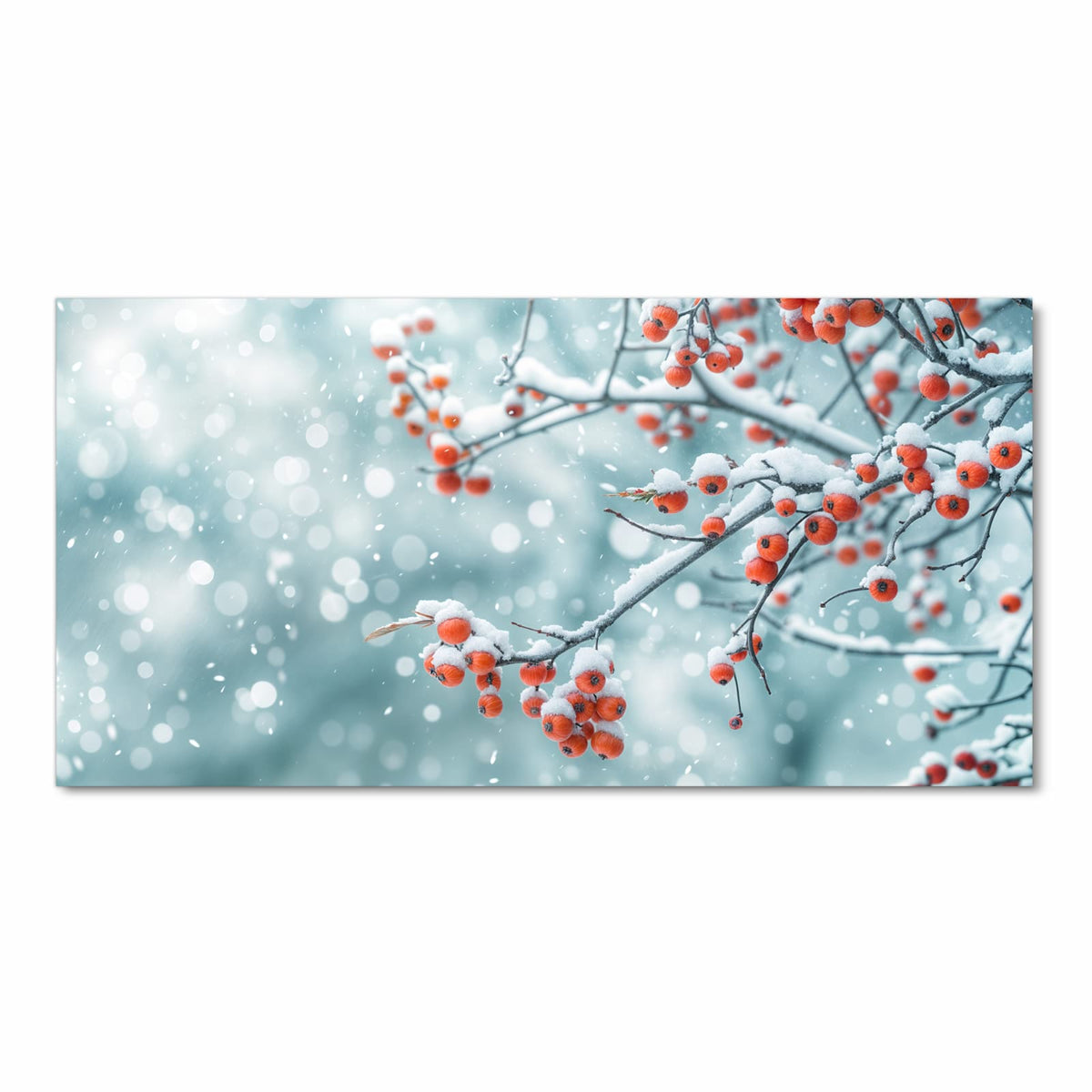Küchenteppich mit Motiv Beeren im Schnee in Frontansicht für sichere Aufbewahrung
