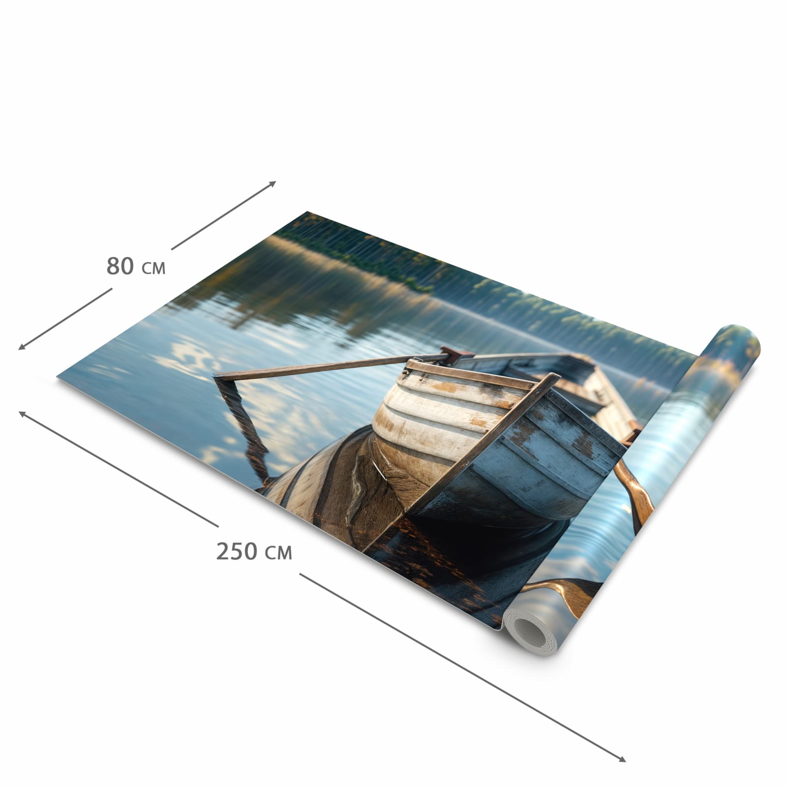 UV-beständiger waschbarer Küchenteppich mit Motiv Boot auf See in der Größe 60x300 cm