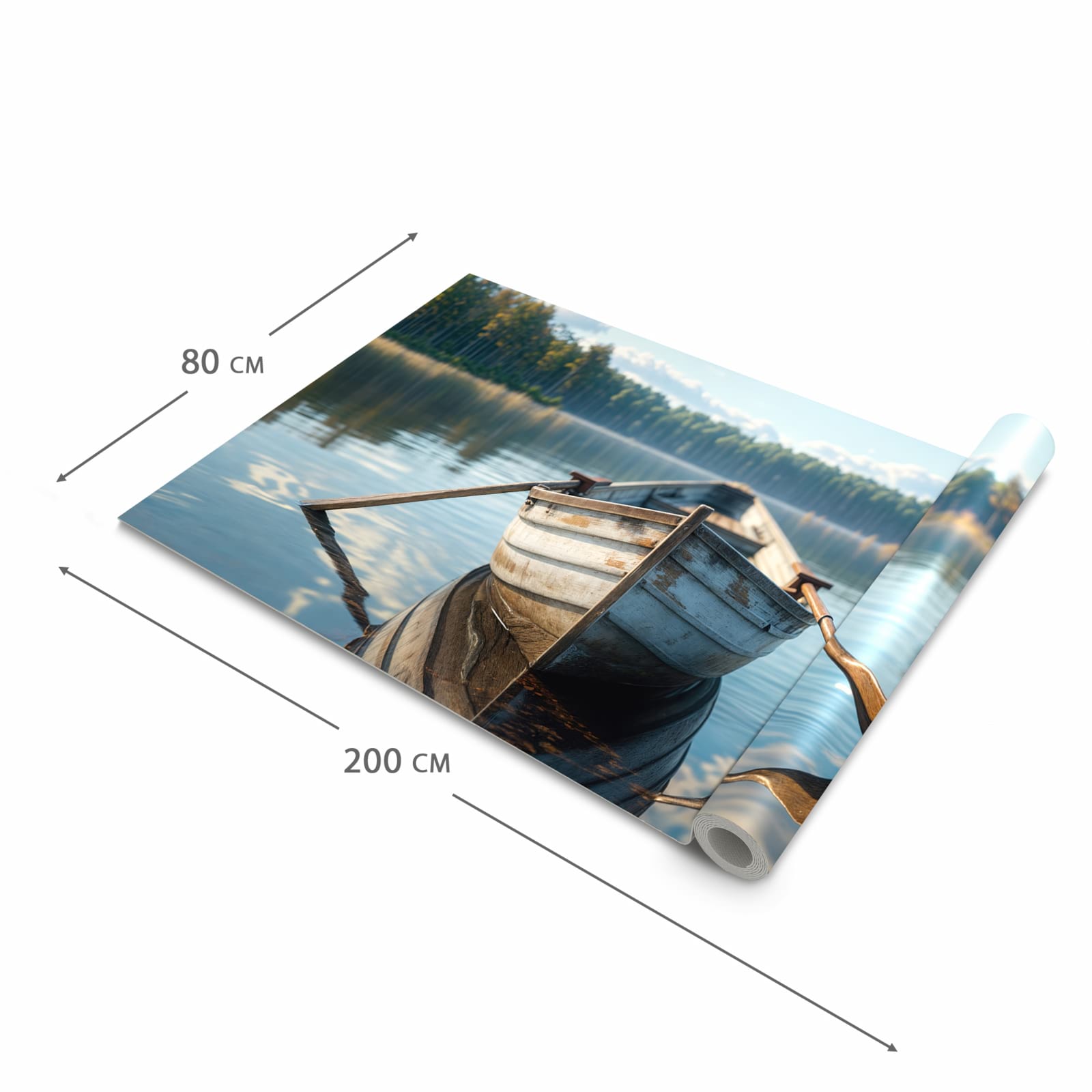 Abriebfester Küchenteppich mit Motiv Boot auf See in der Grösse 60x300 cm, waschbar