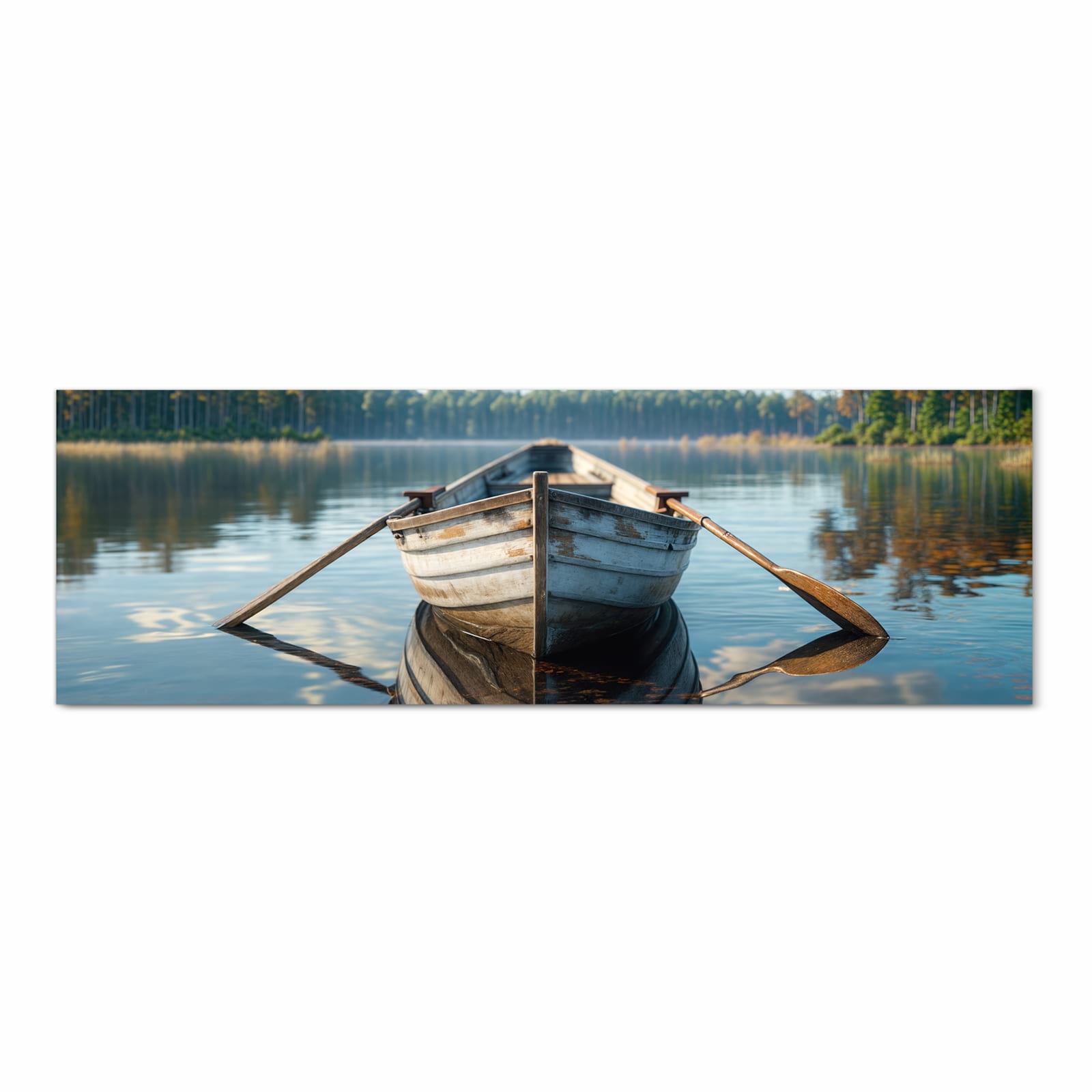 Ordnungsschaffender Küchenteppich mit Motiv Boot auf See in Frontansicht für Übersicht