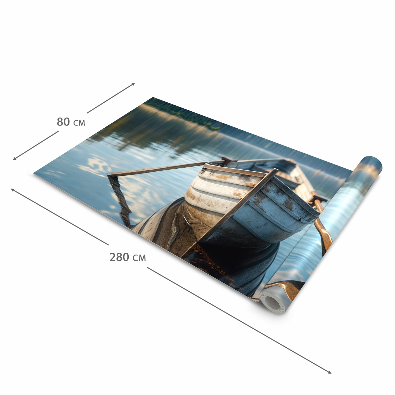 Großer Küchenteppich mit Motiv Boot auf See in der Grösse 60x300 cm für Trittkomfort