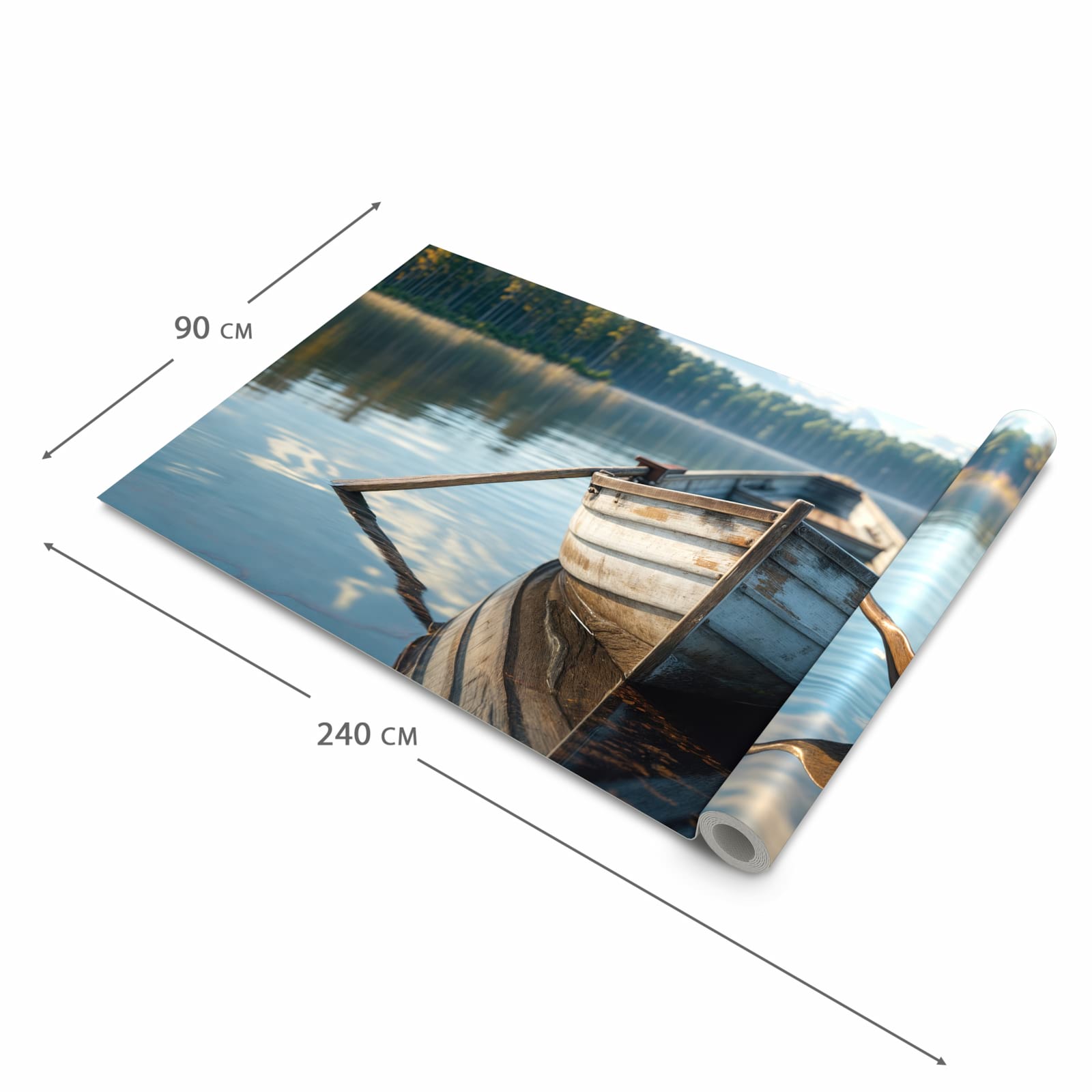 Schmutzabweisender Küchenteppich mit Motiv Boot auf See in der Größe 60x300 cm