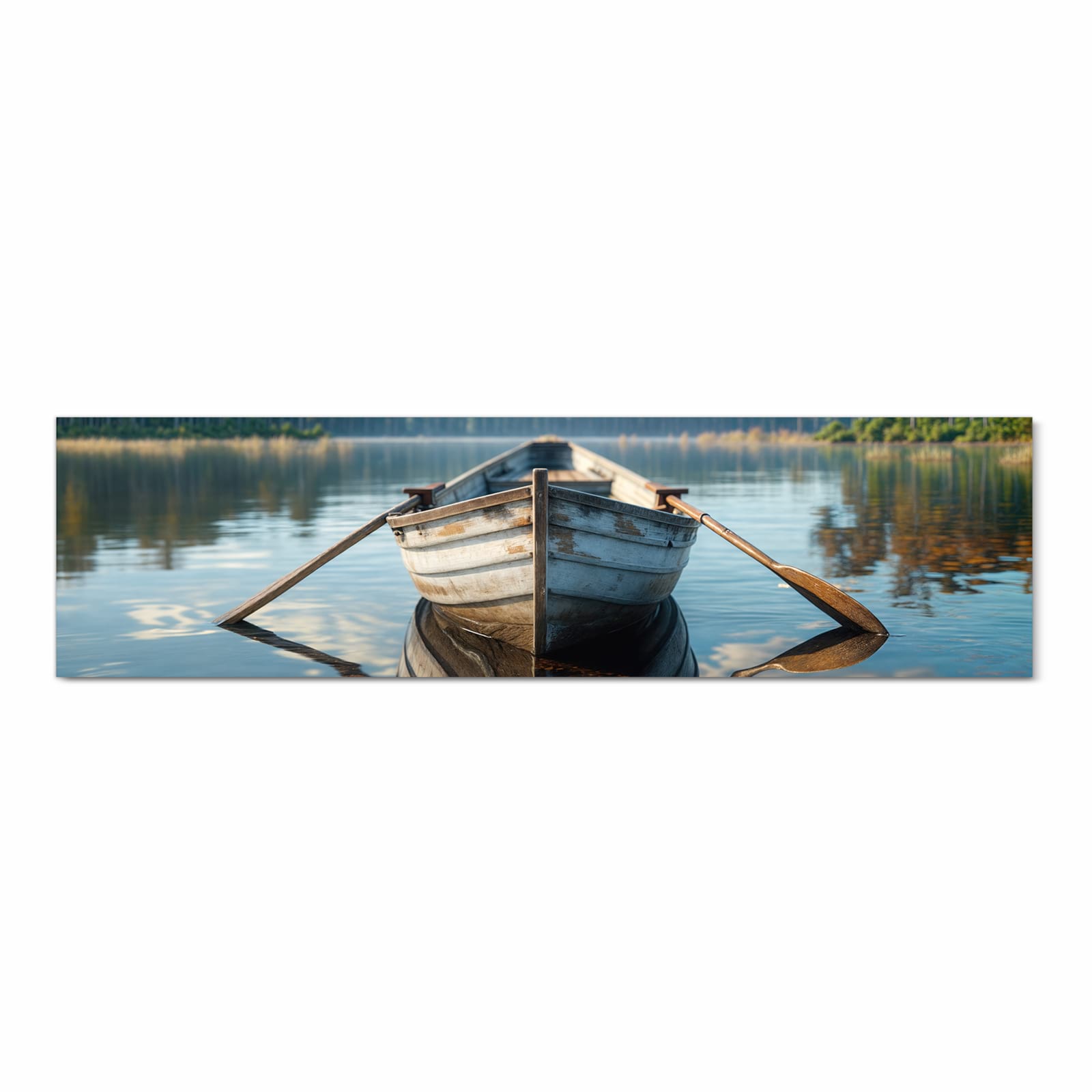 Farbbeständiger Teppich für die Küche mit Motiv Boot auf See in Frontansicht