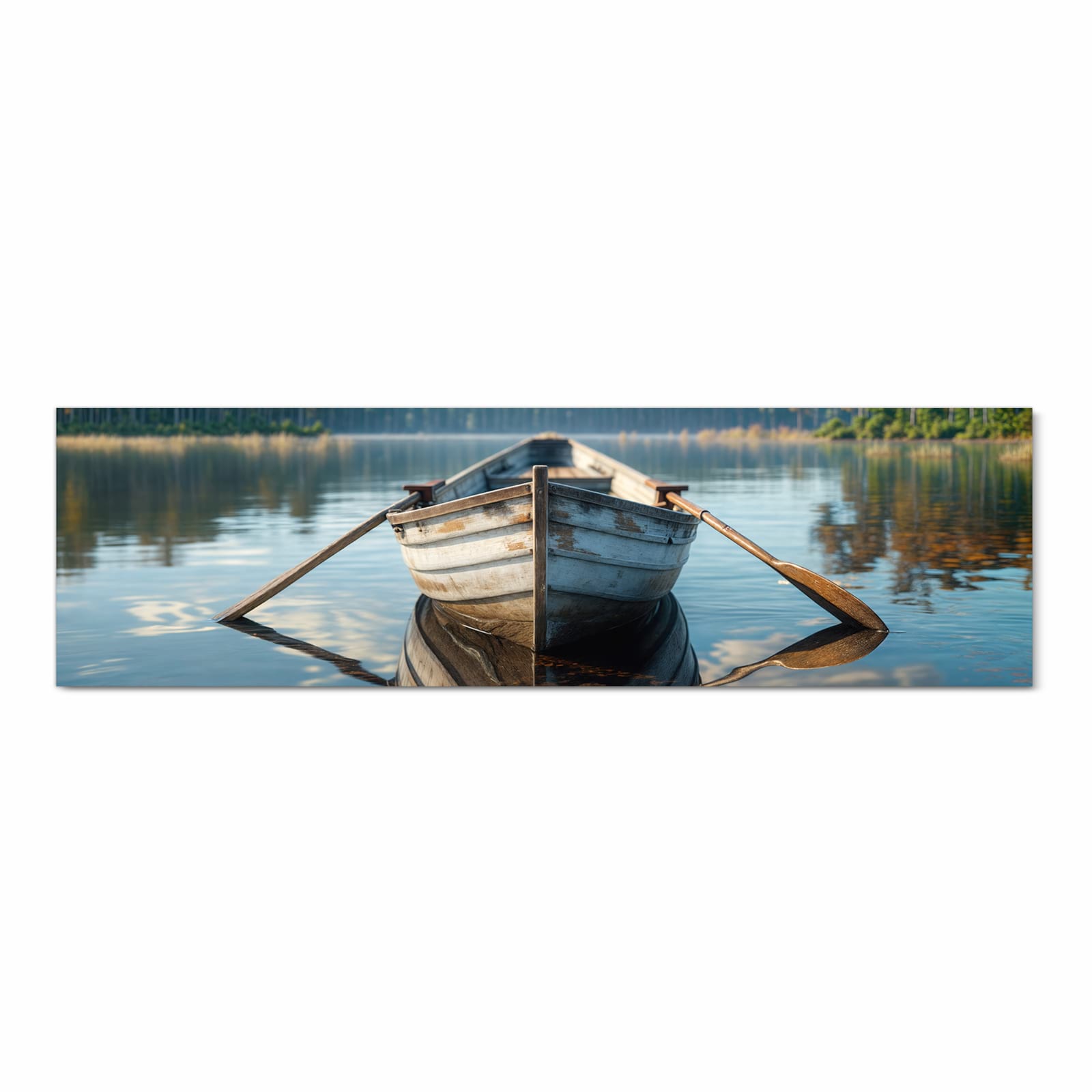 Bodenschonender Küchenteppich mit Motiv Boot auf See in Frontansicht