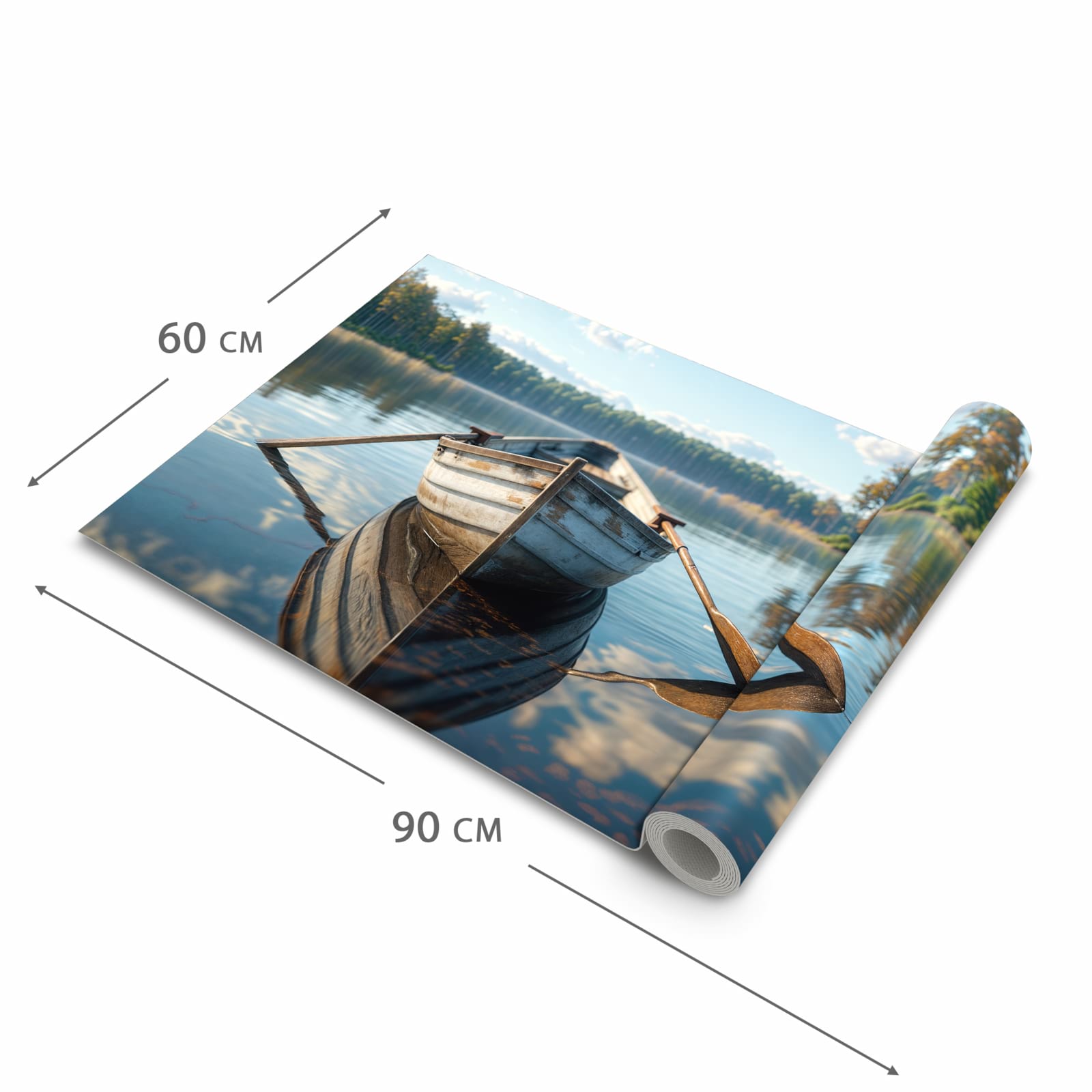 Geräuschdämpfender Küchenteppich mit Motiv Boot auf See in der Grösse 60x300 cm