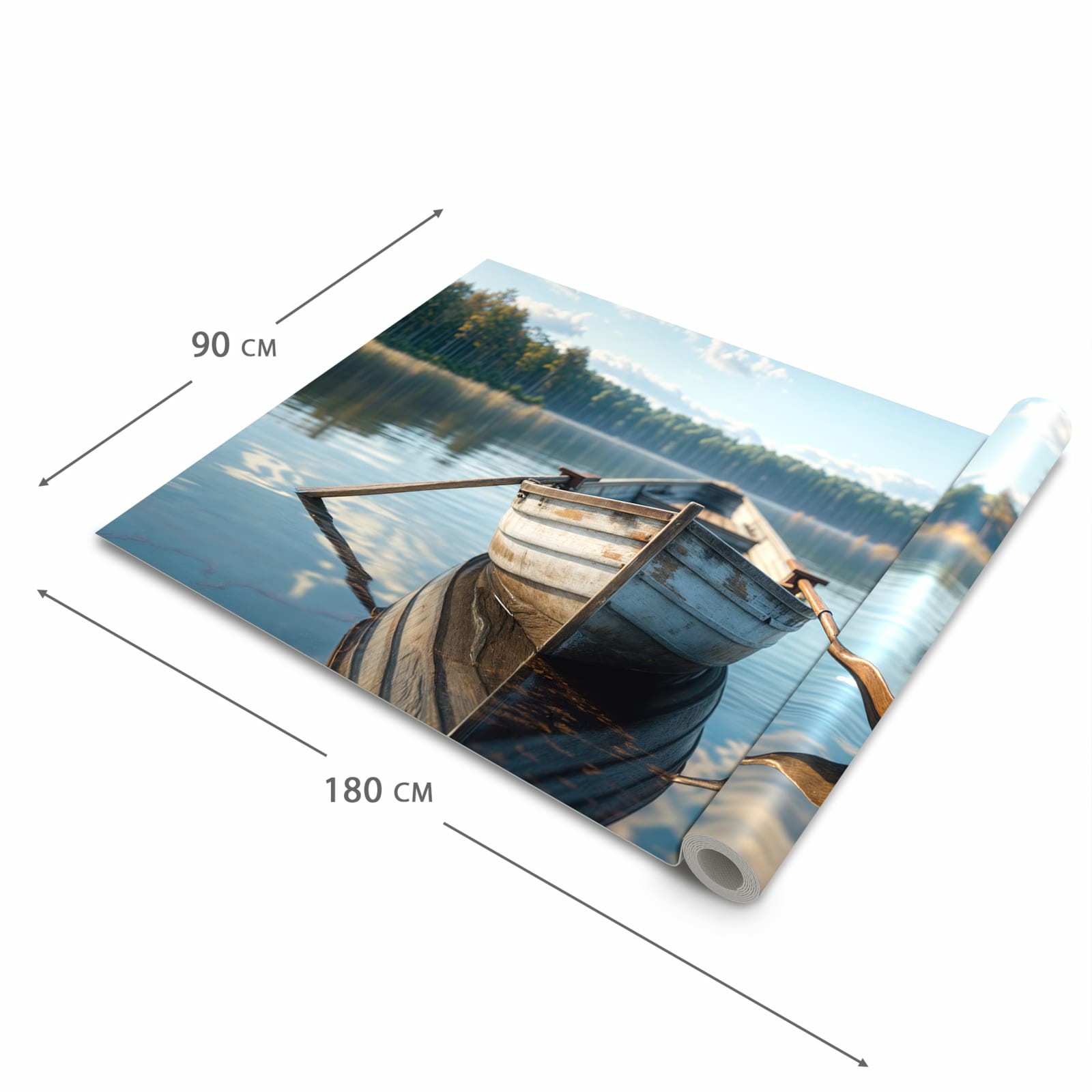 Fleckenresistenter waschbarer Küchenteppich mit Motiv Boot auf See in der Grösse 60x300 cm