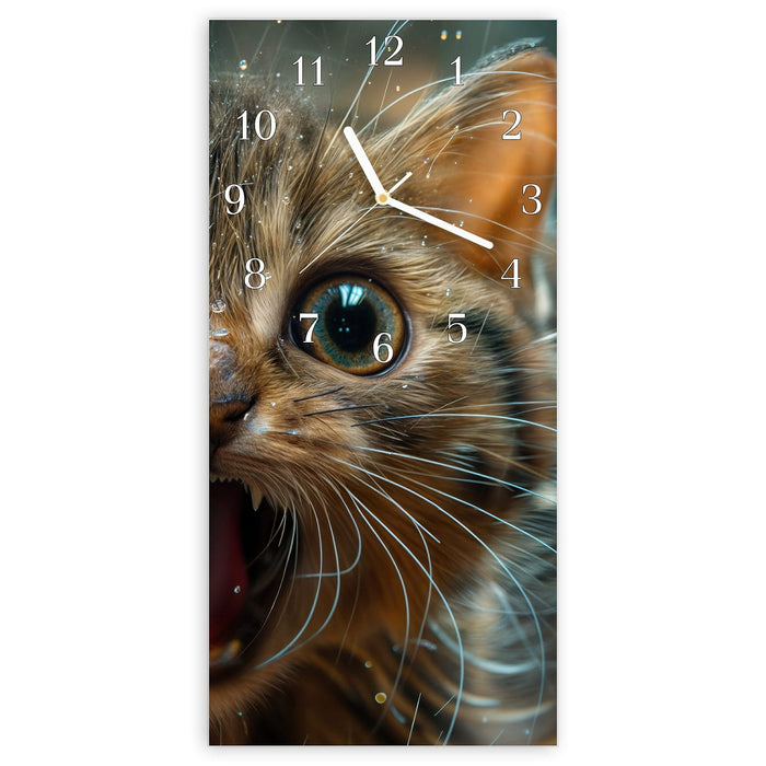 Wanduhr Nasse Katze aus Glas – Hochformat 30 × 60 cm mit Ziffernblatt Klassisch