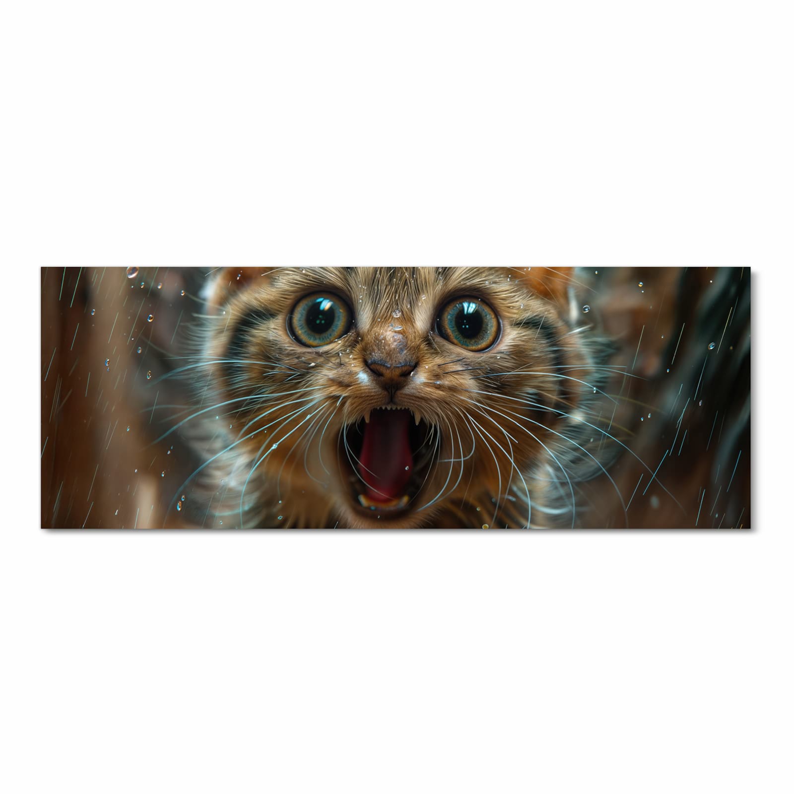 Waschbarer rutschfester Küchenläufer mit Motiv Nasse Katze in Frontansicht