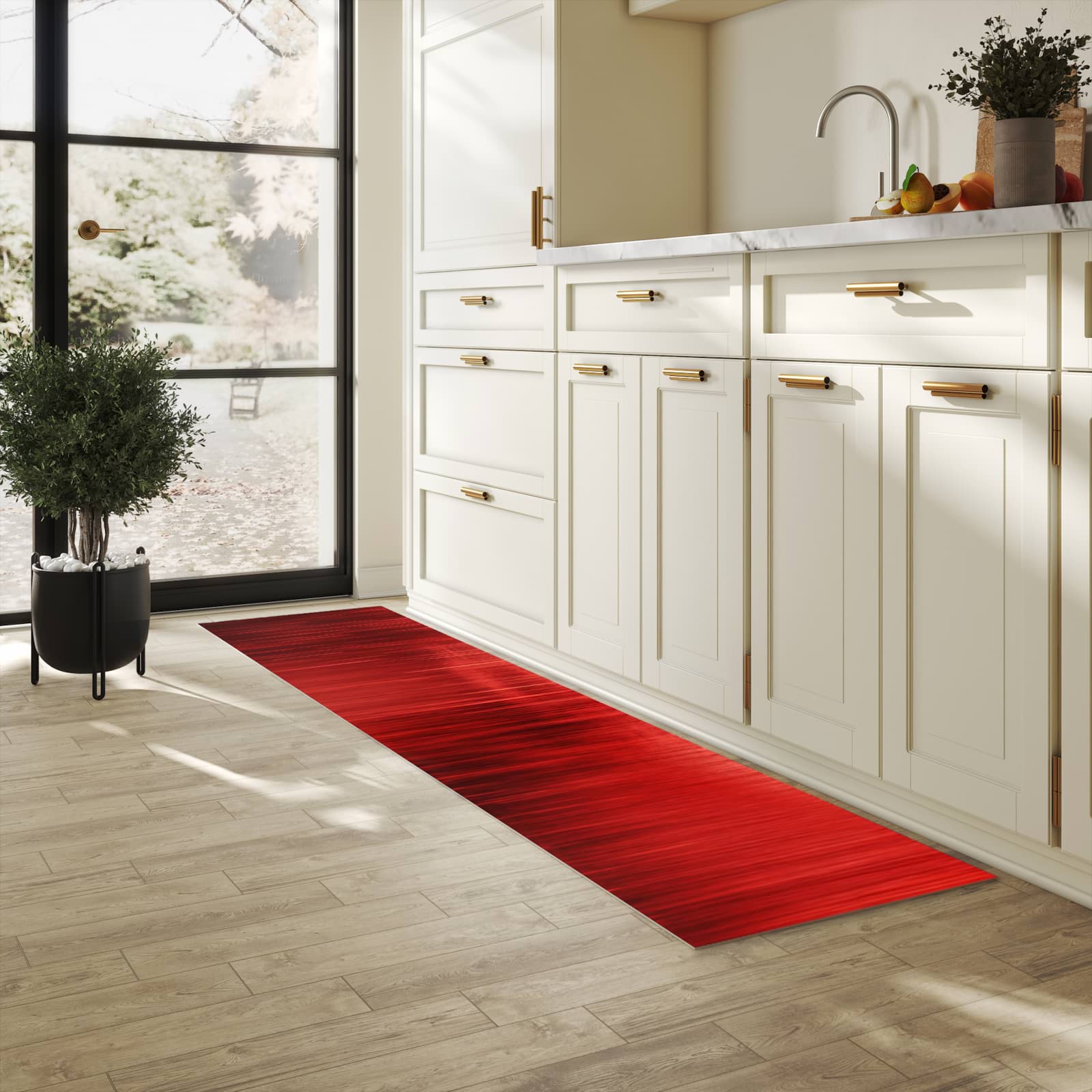 Fleckenresistenter waschbarer Teppich Küche mit Motiv Rote Textur in heller Küche