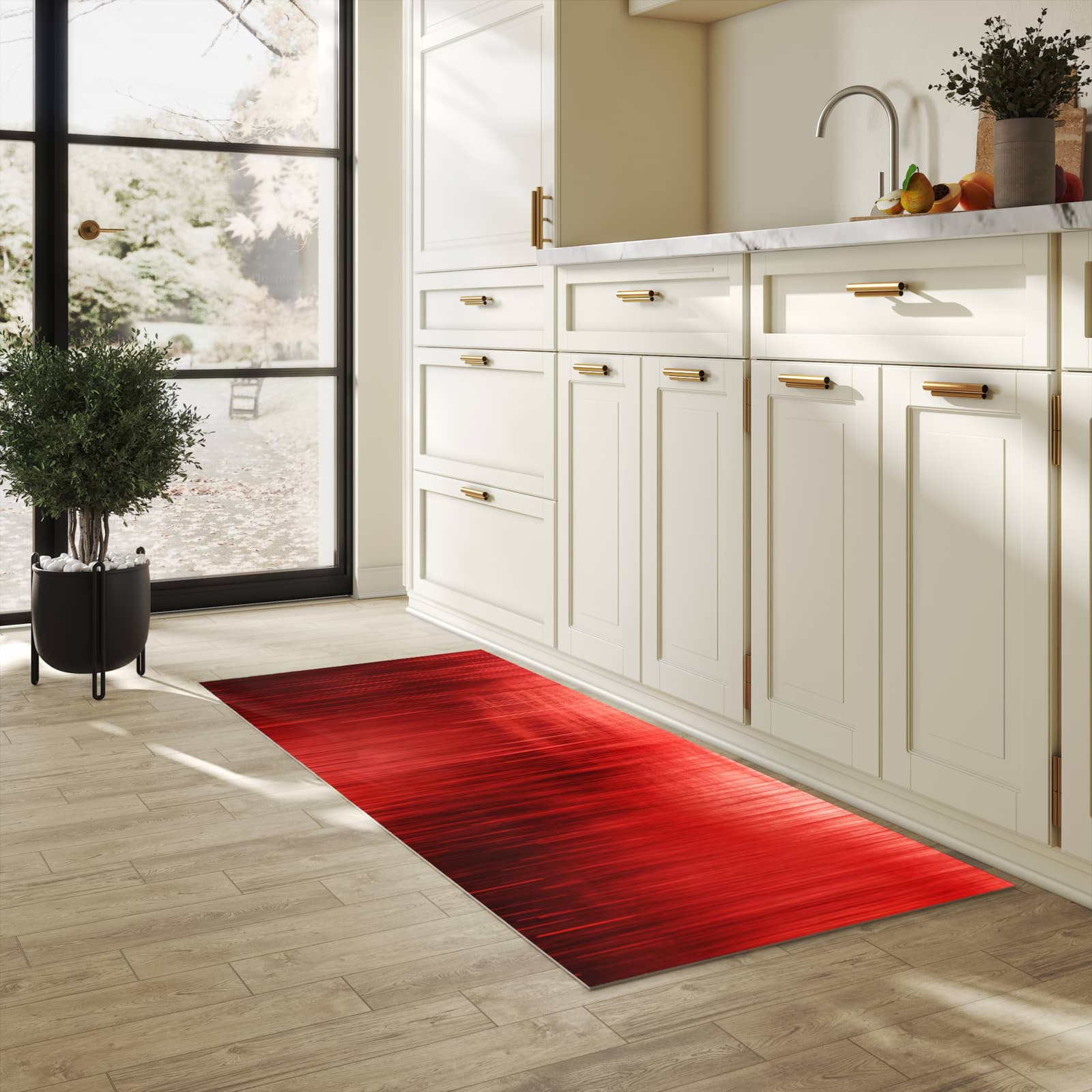 Langlebiger Teppichläufer mit Motiv Rote Textur in heller Küche