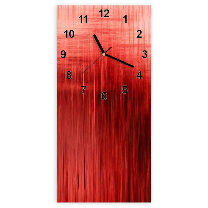 Wanduhr Rote Textur aus Glas – Hochformat 30 × 60 cm mit Ziffernblatt Modern