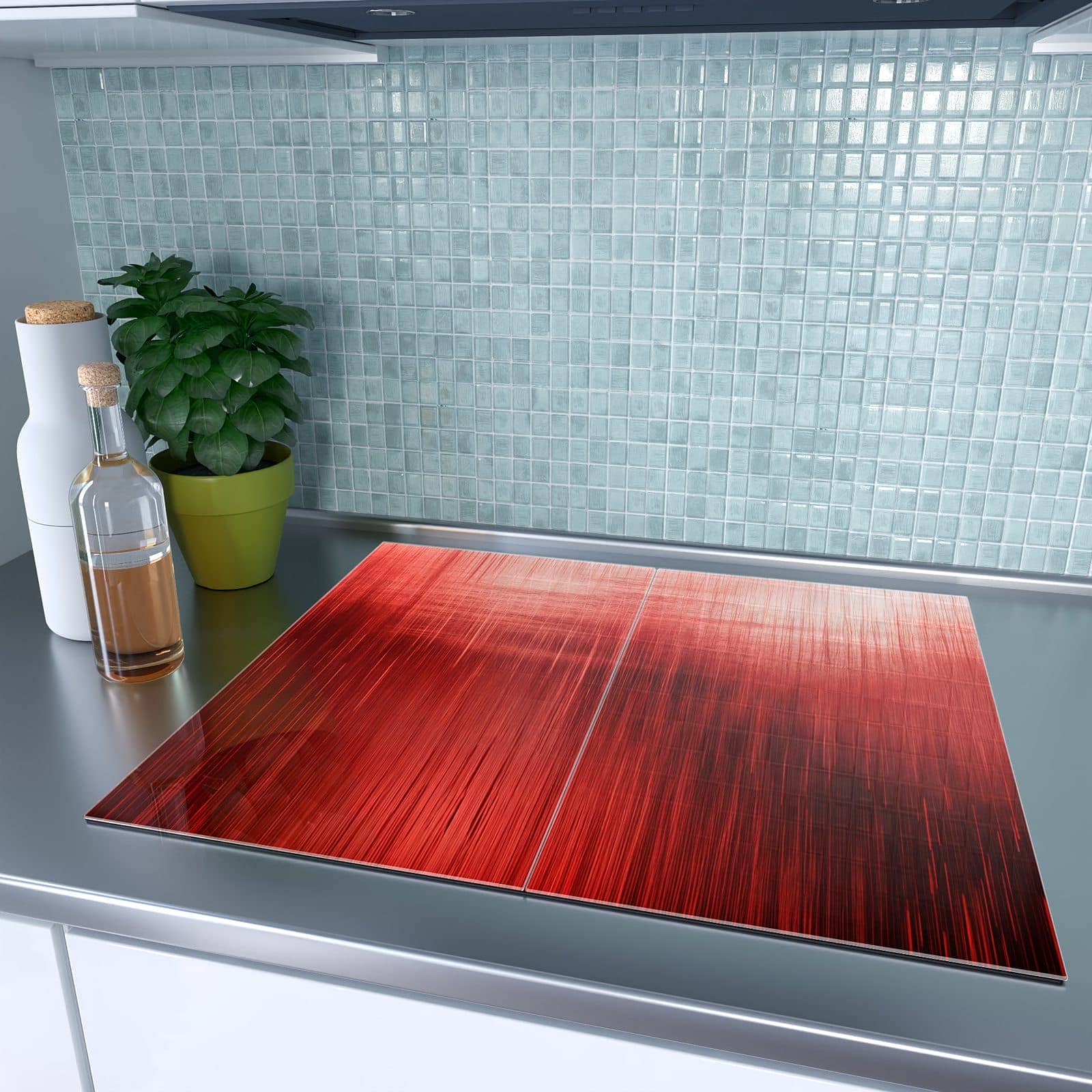 2-teilige Abdeckplatten für den Herd mit Rote Textur-Motiv auf dem Ceranfeld