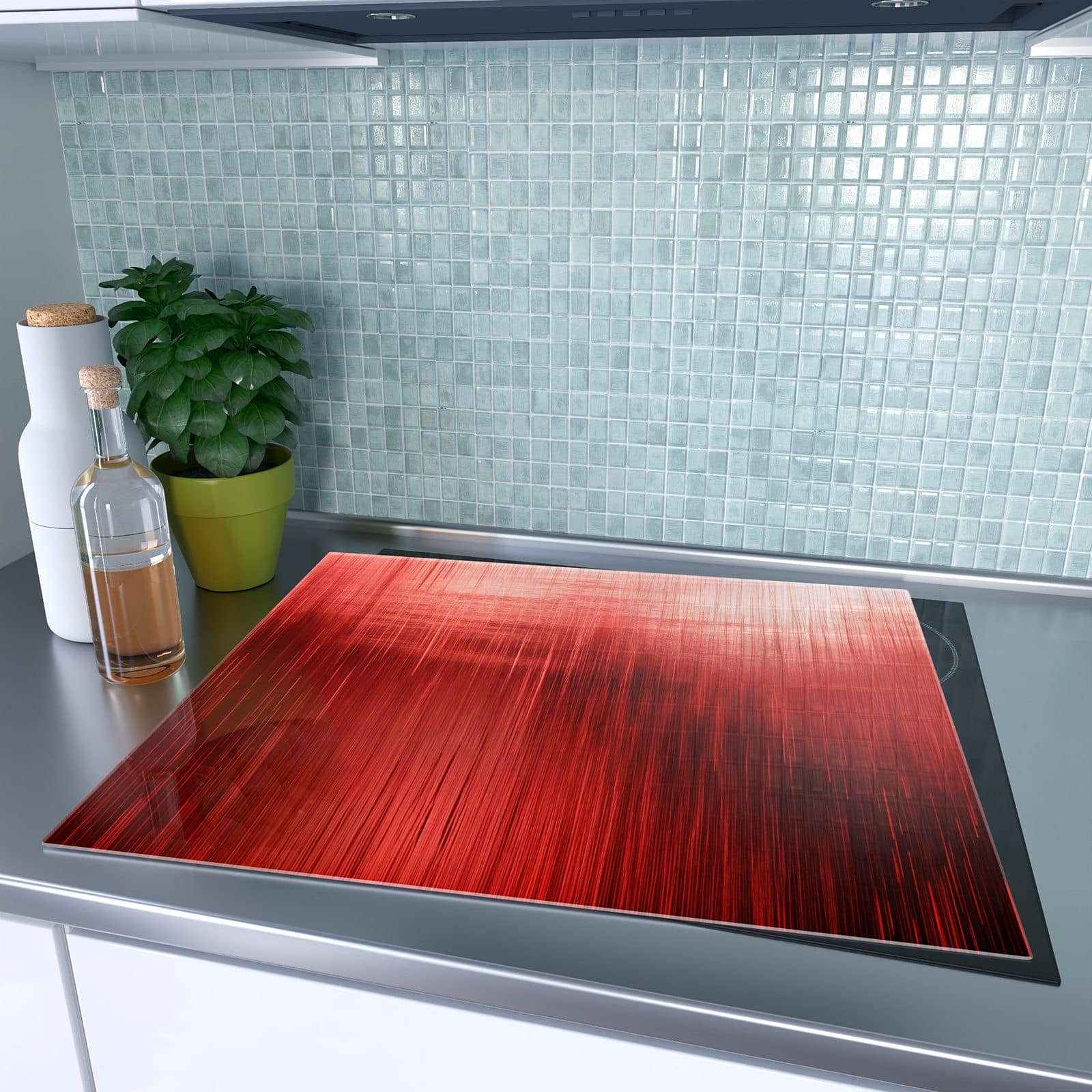 1-teilige Herdabdeckplatte mit Rote Textur-Motiv auf dem Ceranfeld