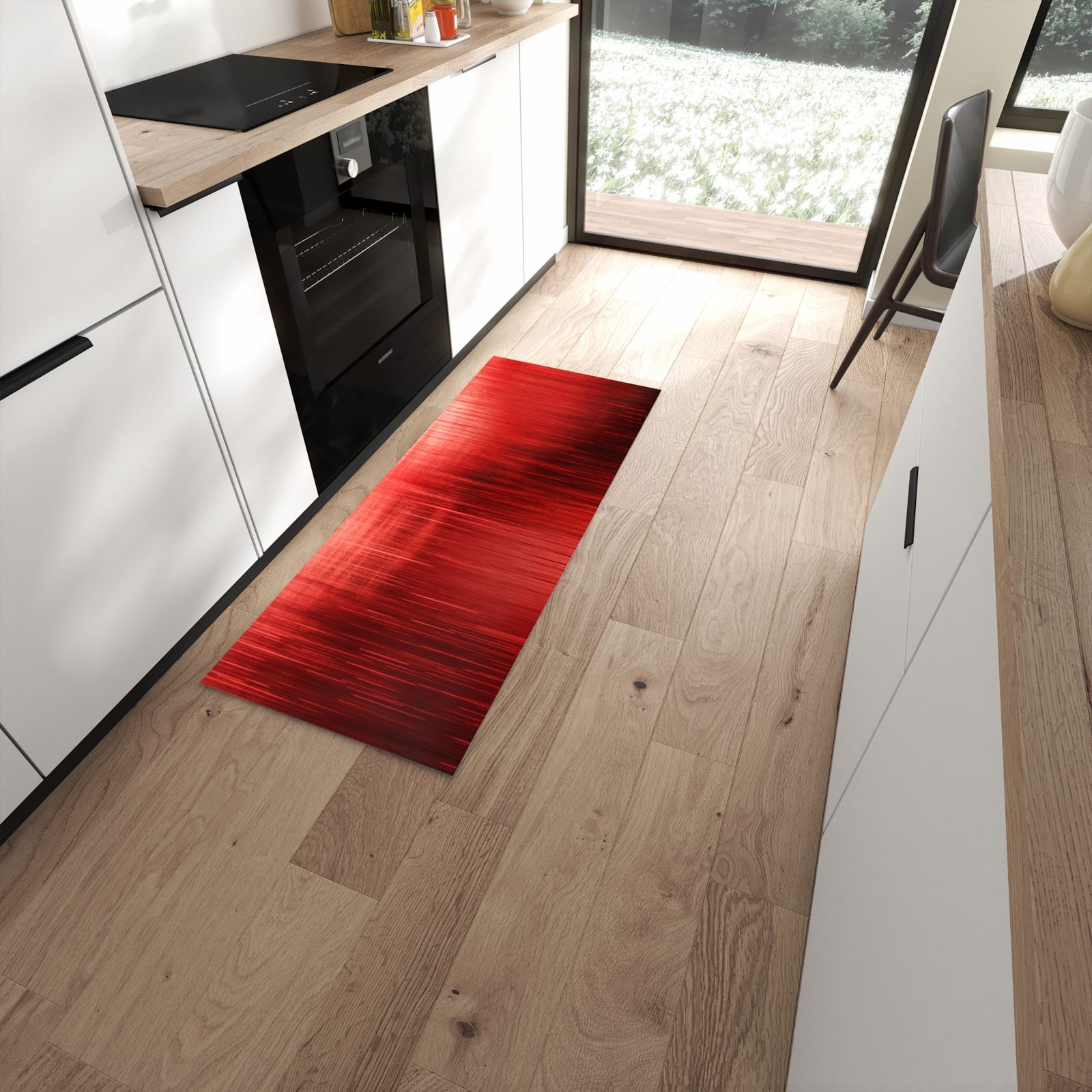 Komfortabler Küchenteppich mit Motiv Rote Textur in moderner Küche - abwaschbar #grösse_60 x 150 cm