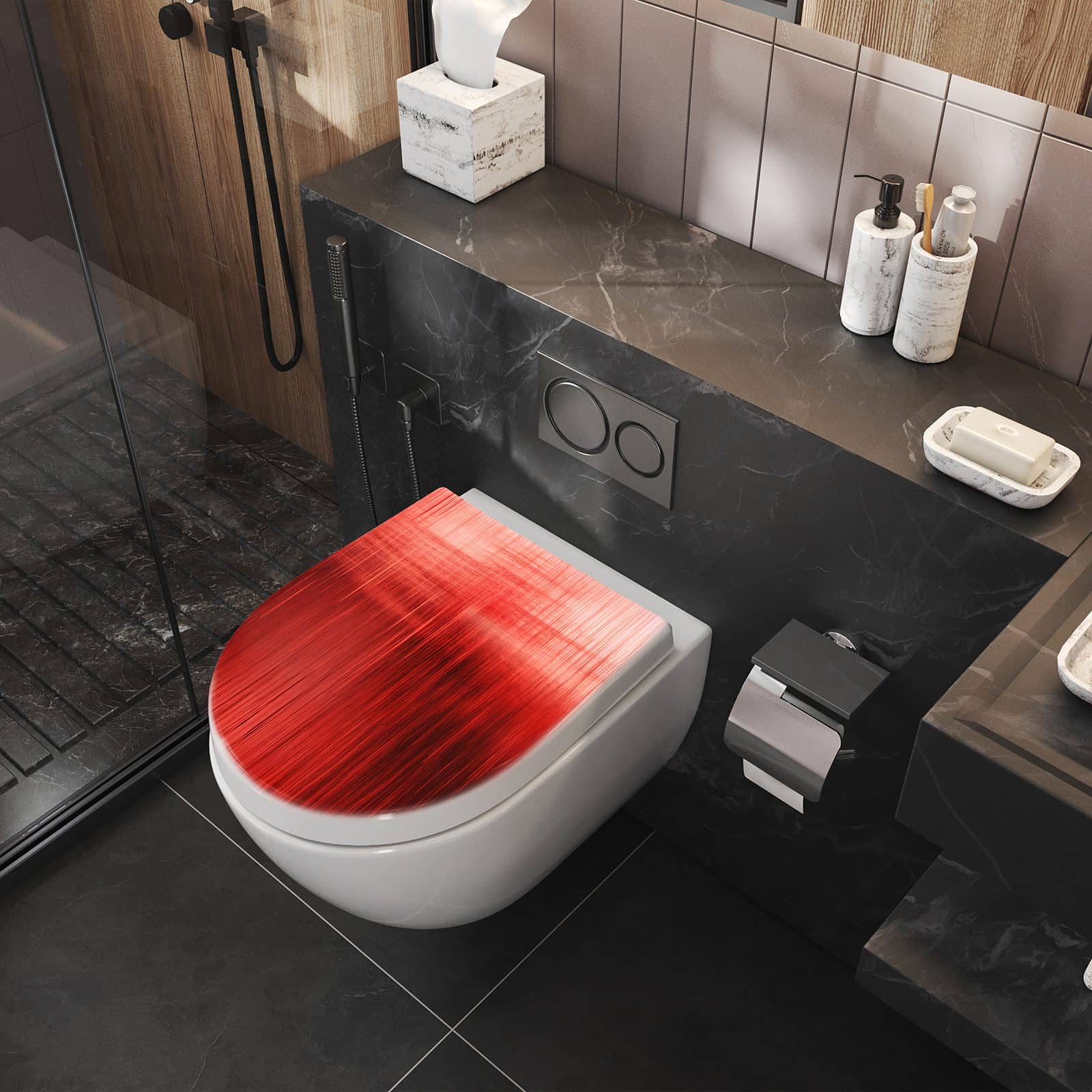 WC-Sitz mit Absenkautomatik Rote Textur