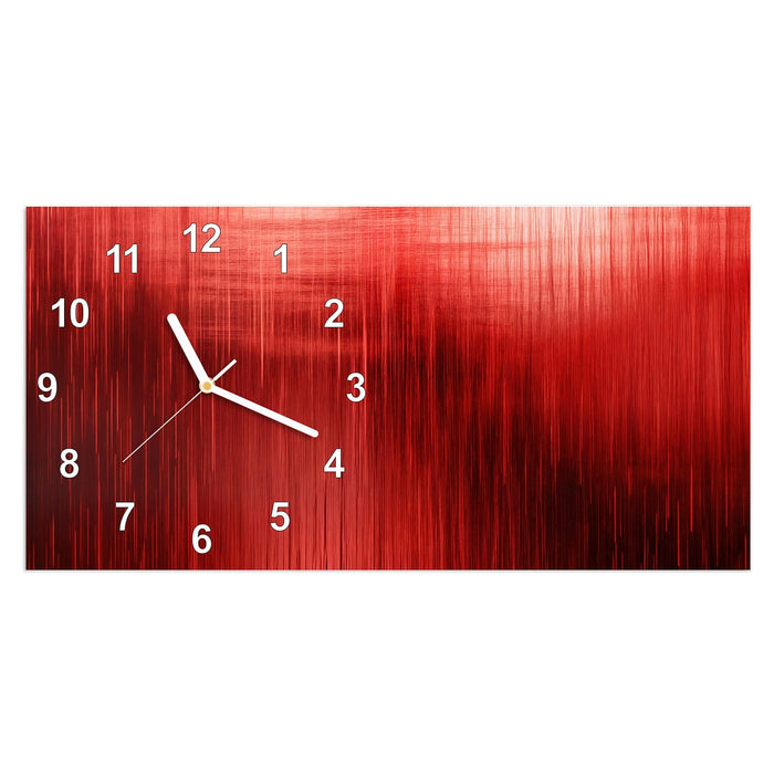 Wanduhr Rote Textur aus Glas – Querformat 60 × 30 cm mit Ziffernblatt Modern