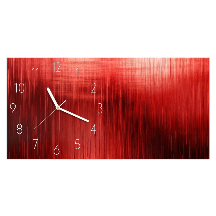 Wanduhr Rote Textur aus Glas – Querformat 60 × 30 cm mit Ziffernblatt Elegant