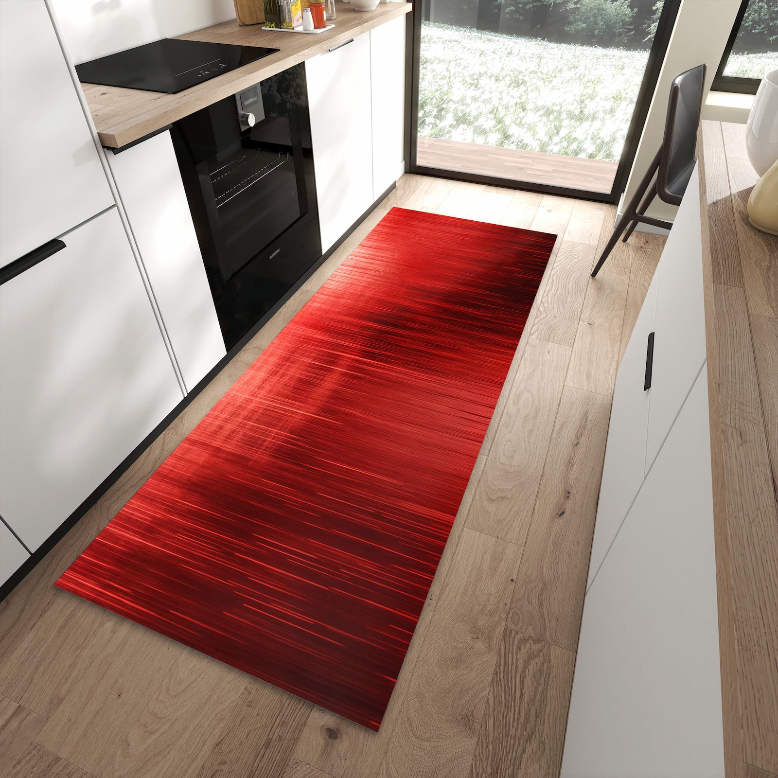 Küchenteppich mit Motiv Rote Textur für angenehme Haptik in moderner Küche