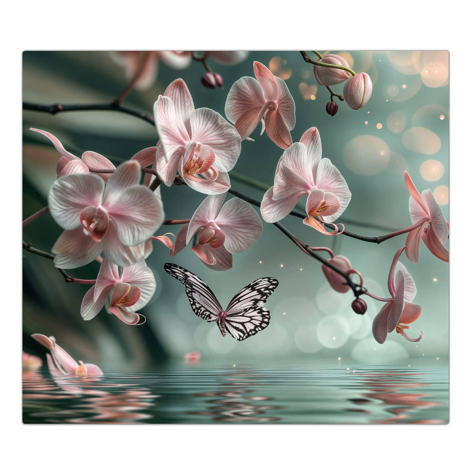 1-teilige Herdabdeckung mit Orchideen Schmetterling-Motiv in der Frontansicht #grösse_1-Teilig (60x52cm)