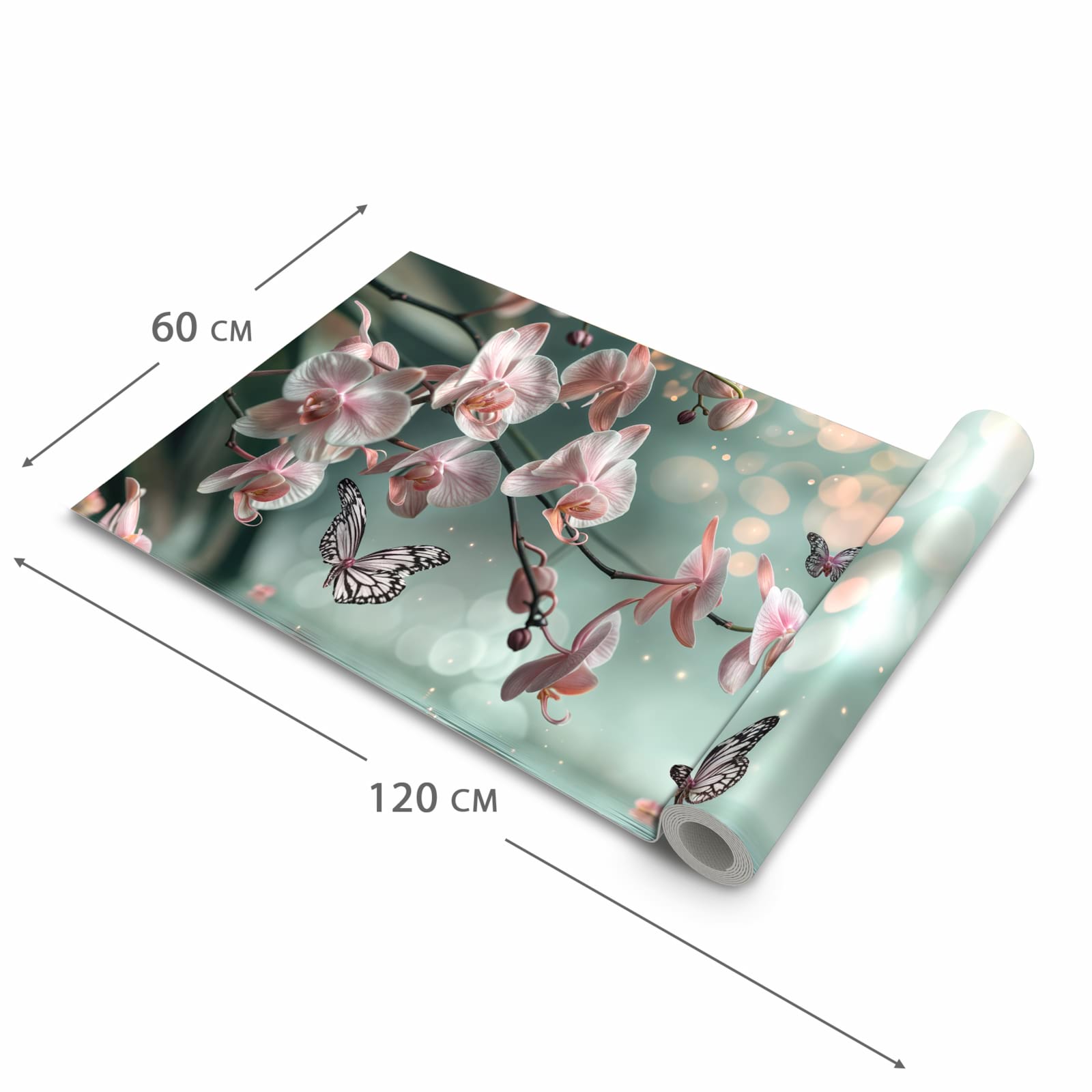 Farbbeständiger Teppich für Küche mit Motiv Orchideen Schmetterling in der Grösse 60x270 cm