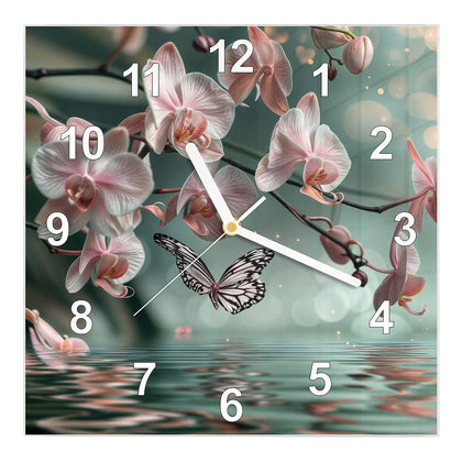 Wanduhr Quadratisch mit dem Motiv Orchidee am Wasser