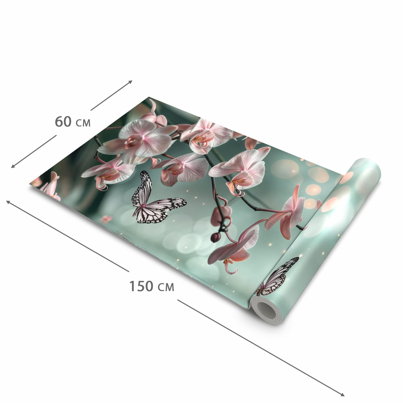 Formstabiler Küchenteppich mit Motiv Orchideen Schmetterling in der Grösse 60x270 cm