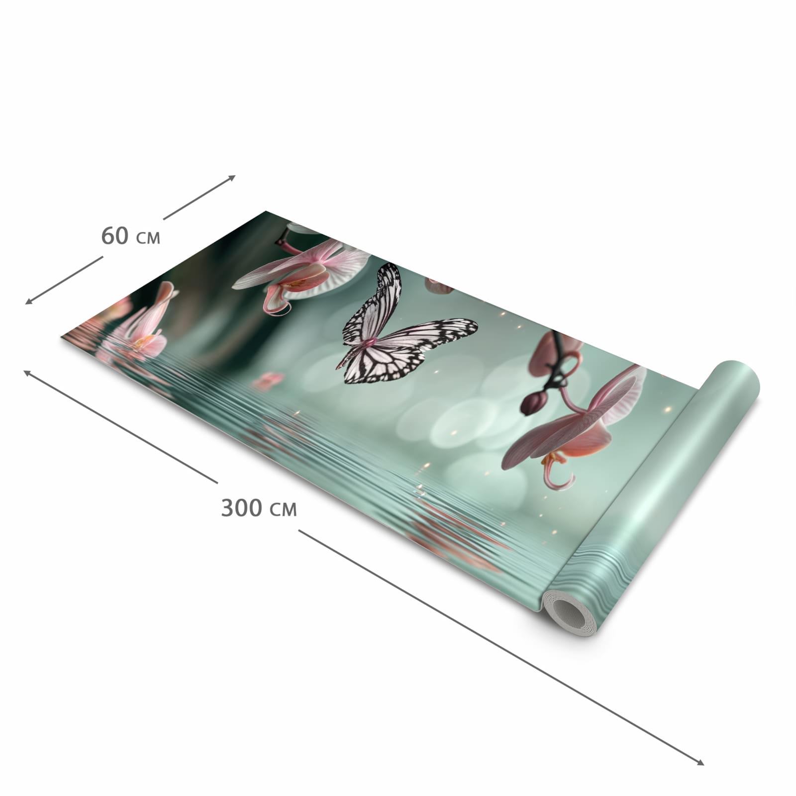 Abriebfester Küchenteppich mit Motiv Orchideen Schmetterling in der Grösse 60x270 cm für die Küche