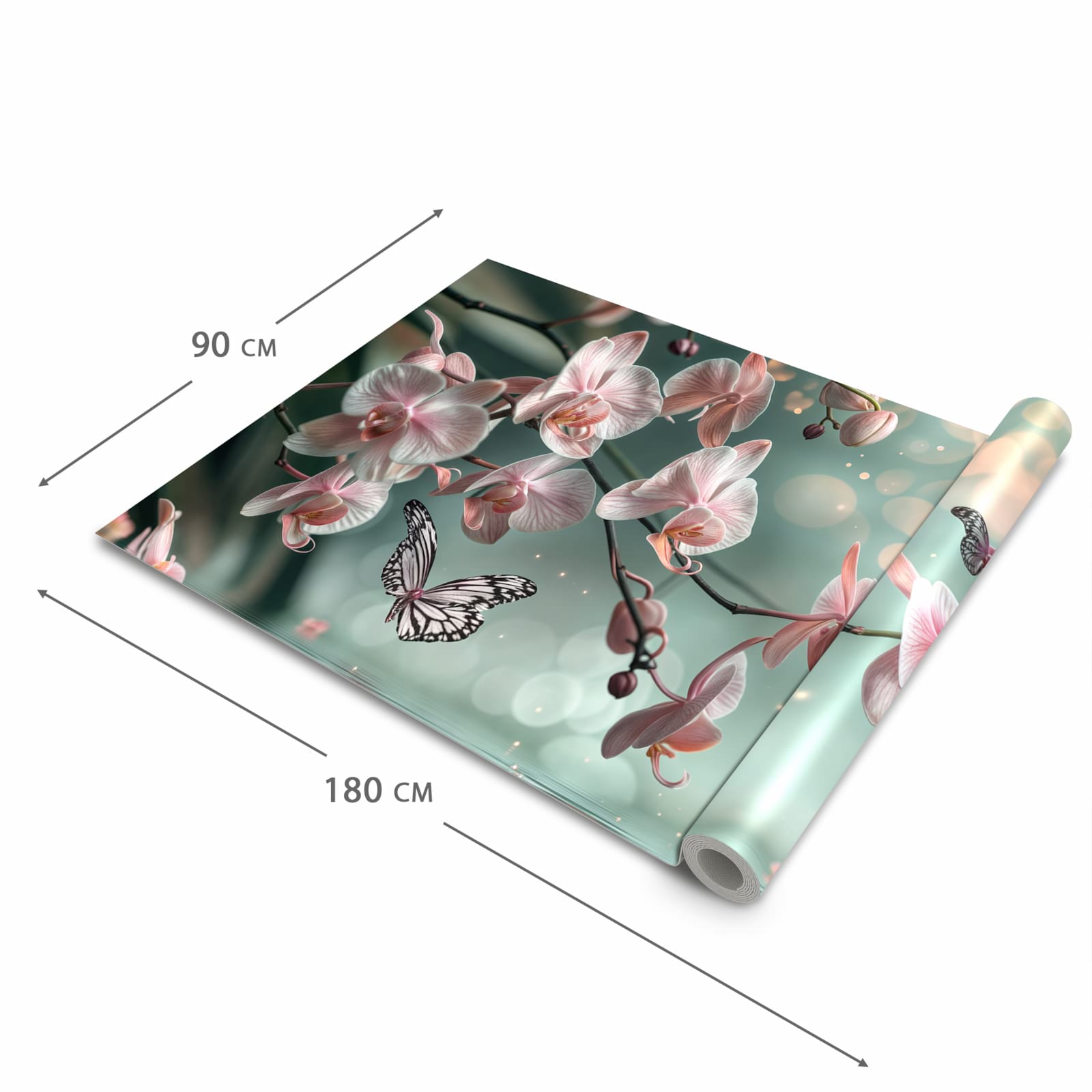 Geruchsneutraler waschbarer Teppich Küche mit Motiv Orchideen Schmetterling in der Grösse 60x270 cm