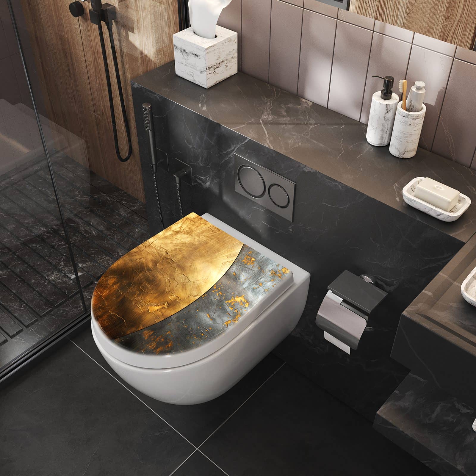 WC-Sitz mit Absenkautomatik Metallische Textur
