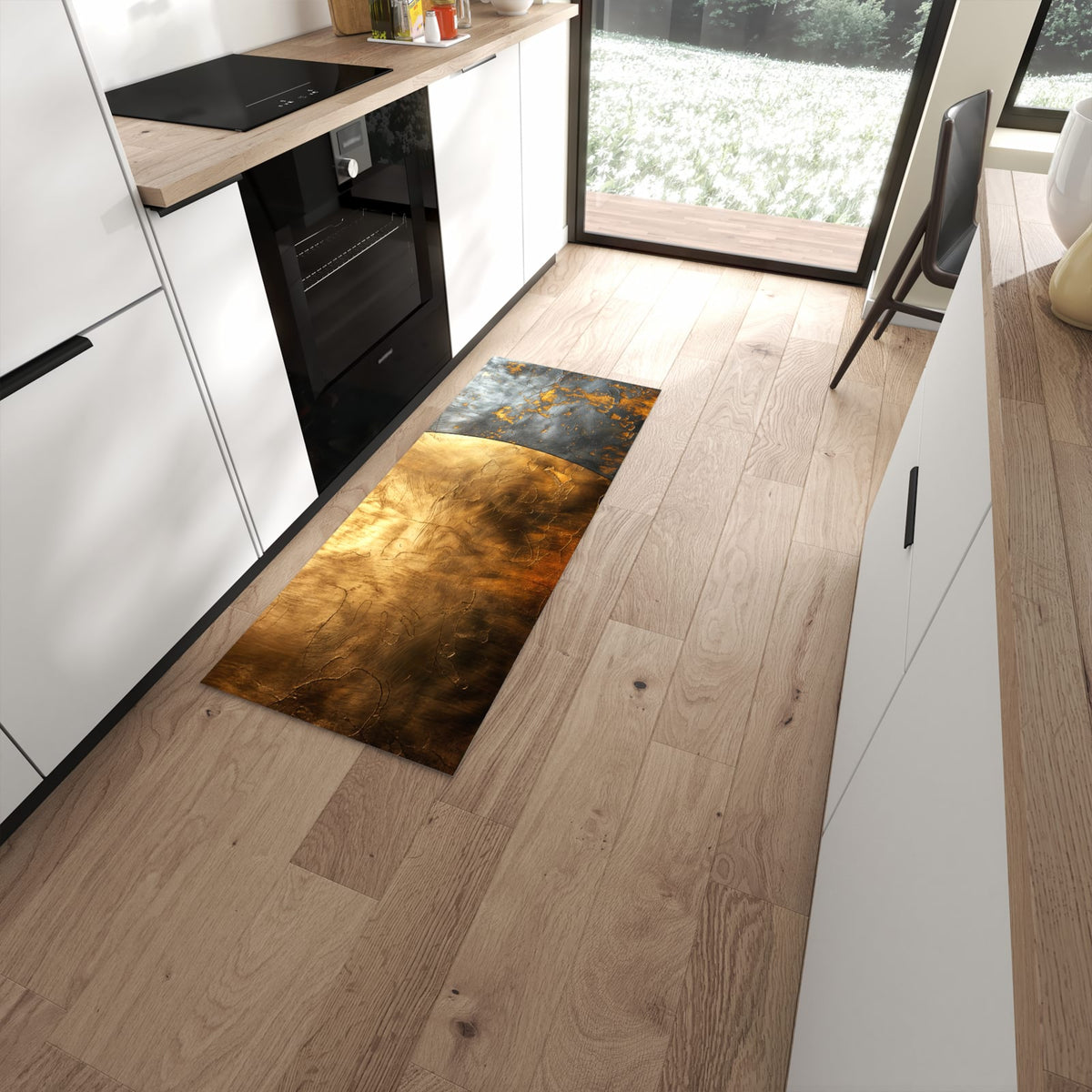 Fleckenresistenter rutschfester Küchenteppich mit Motiv Metallische Textur in moderner Küche #grösse_60 x 150 cm