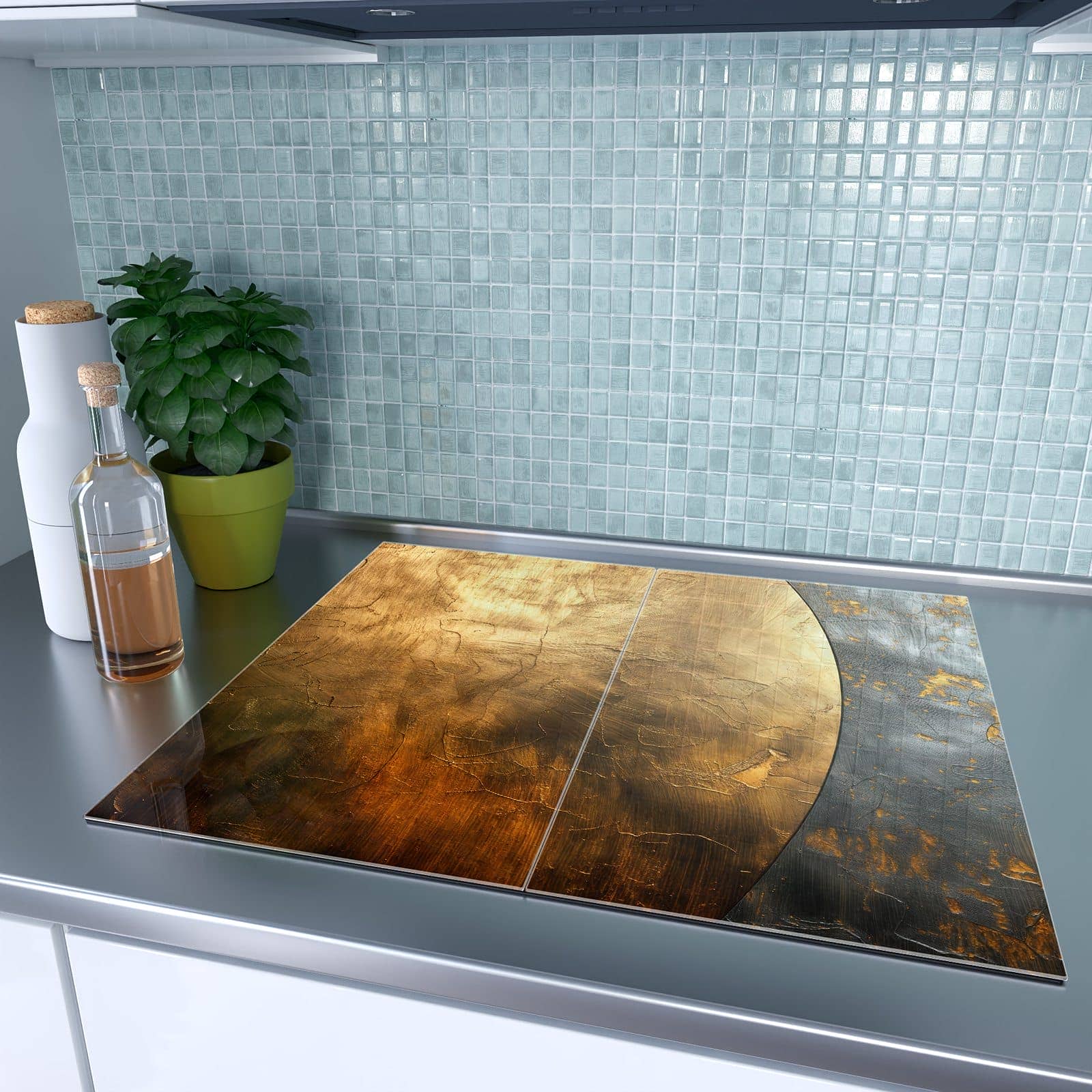2-teilige Abdeckplatten für Ceranfeld mit Metallische Textur-Motiv auf dem Ceranfeld