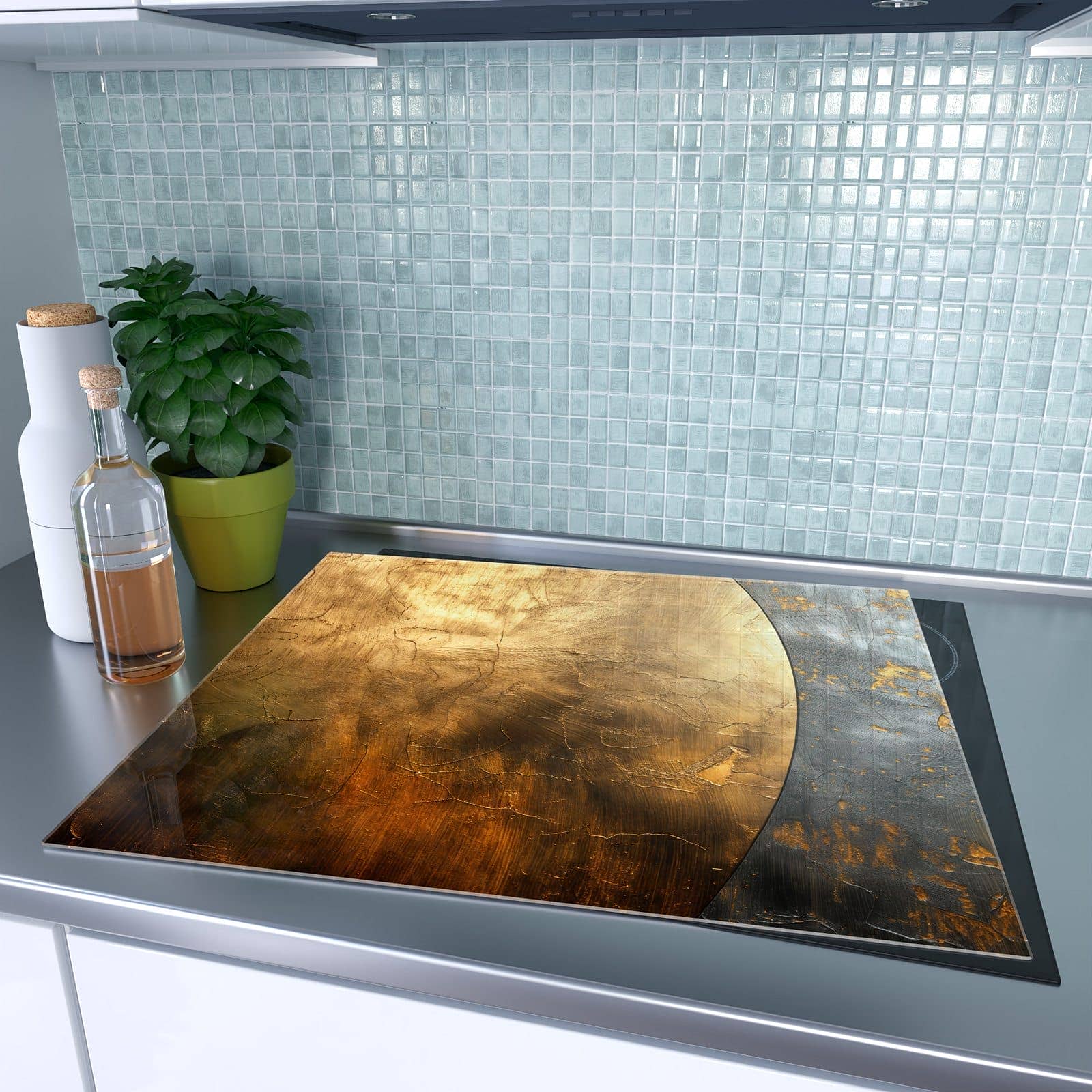 1-teilige Herdabdeckplatte für Ceranfeld mit Metallische Textur-Motiv in moderner Küche