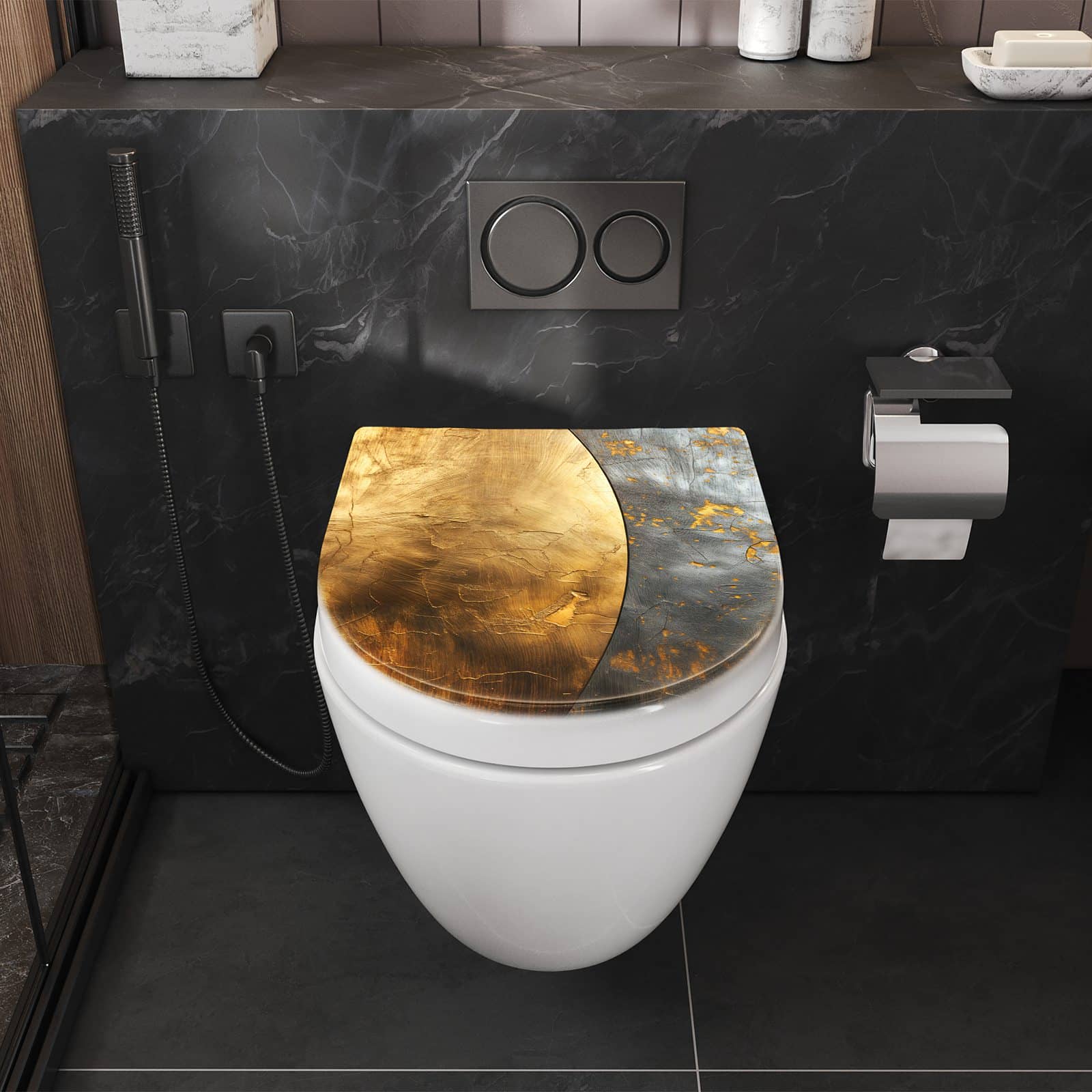 WC-Sitz mit Absenkautomatik Metallische Textur