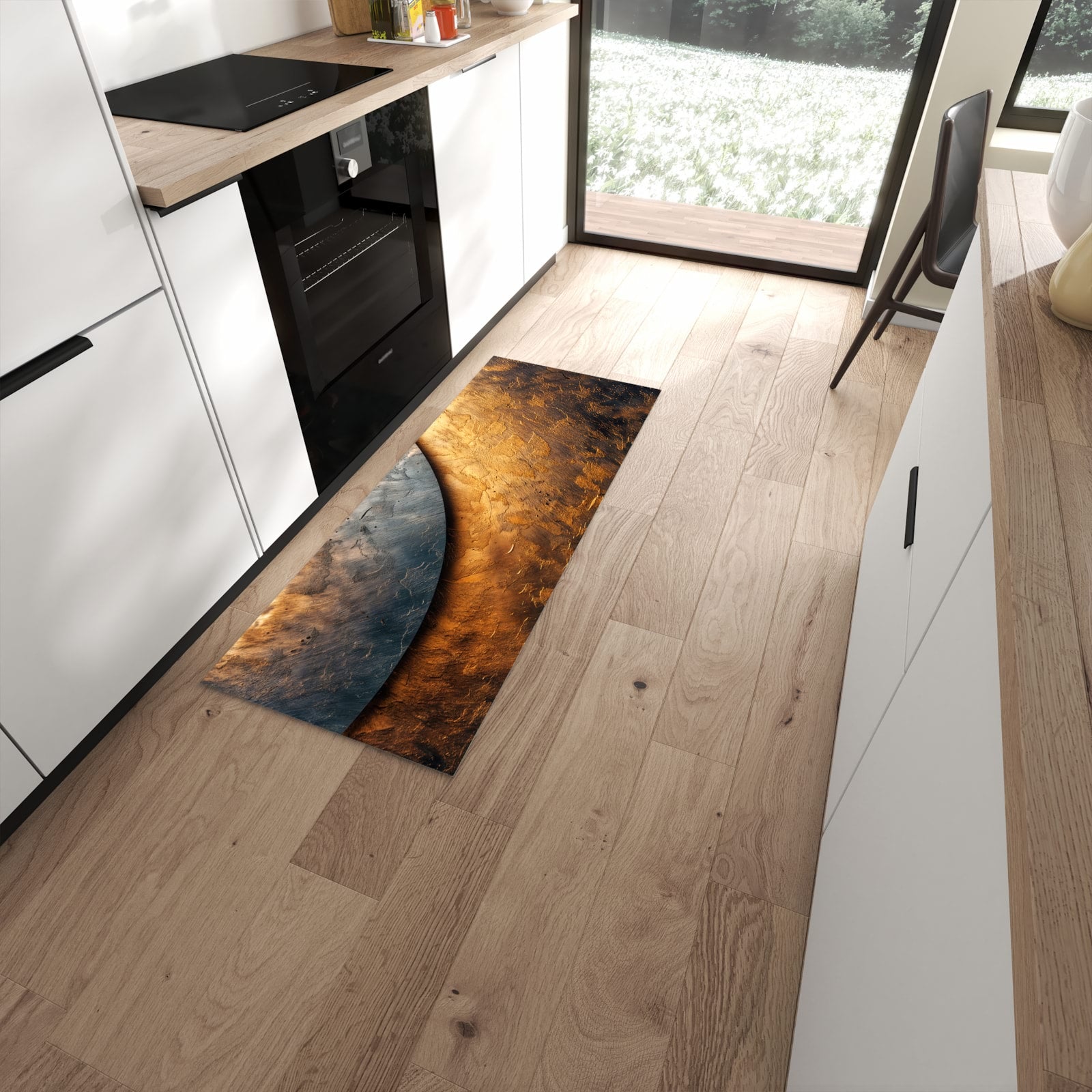 Feuchtigkeitsresistenter Küchenläufer mit Motiv Abstraktes Metall in moderner Küche #grösse_60 x 150 cm