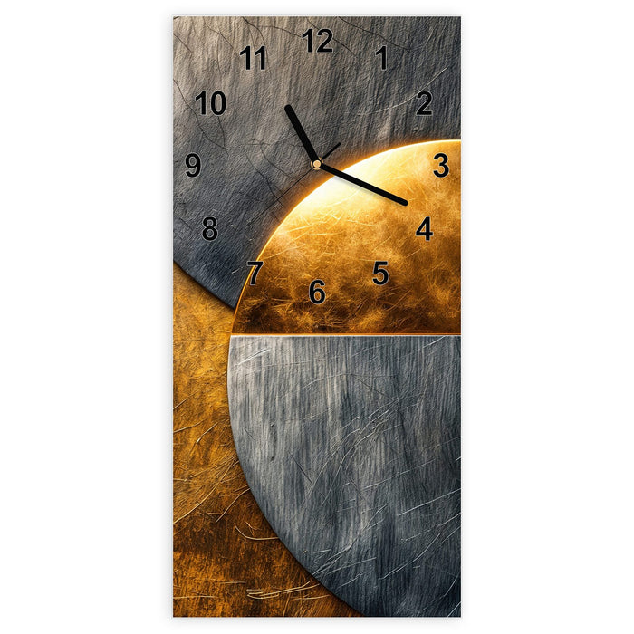 Wanduhr Metallkreise Gold Silber aus Glas – Hochformat 30 × 60 cm mit Ziffernblatt Modern