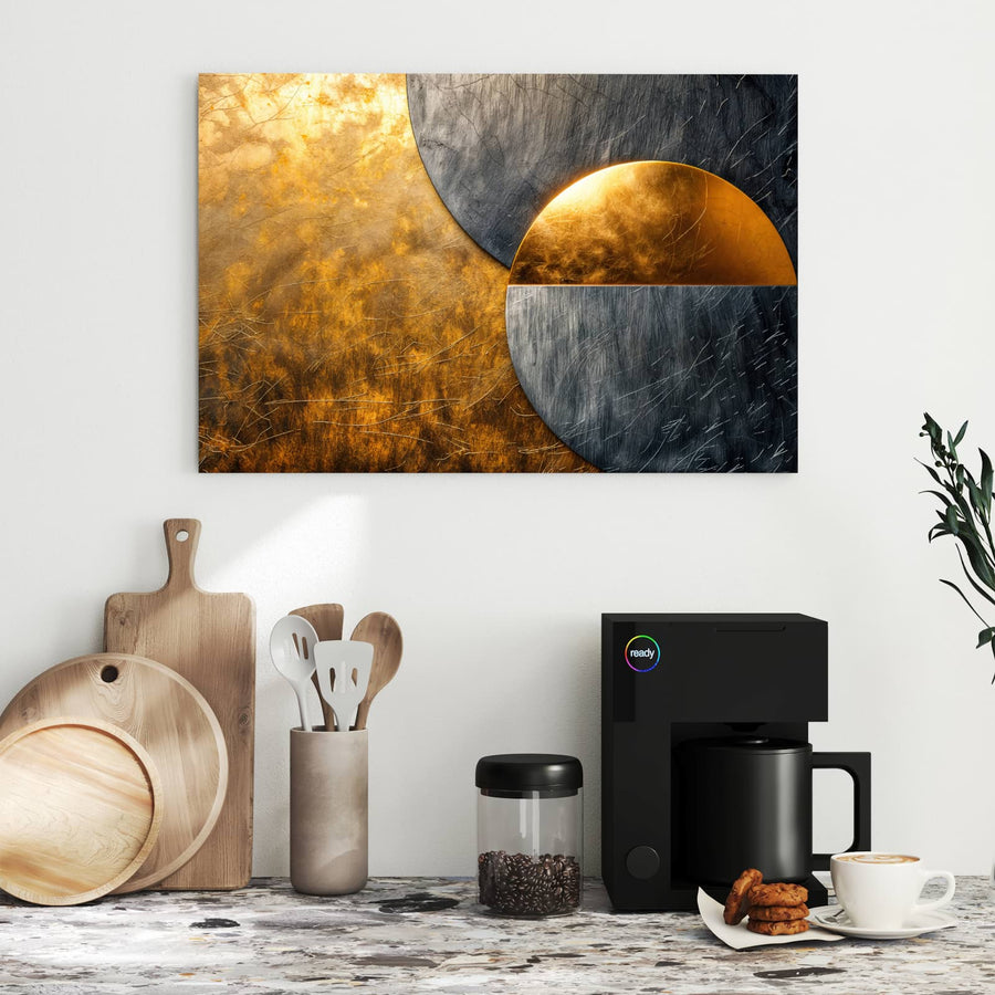 Maße Metall Magnettafel - Kreise in Gold und Grau