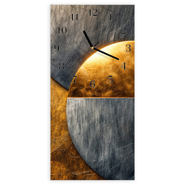 Wanduhr Metallkreise Gold Silber aus Glas – Hochformat 30 × 60 cm mit Ziffernblatt Klassisch